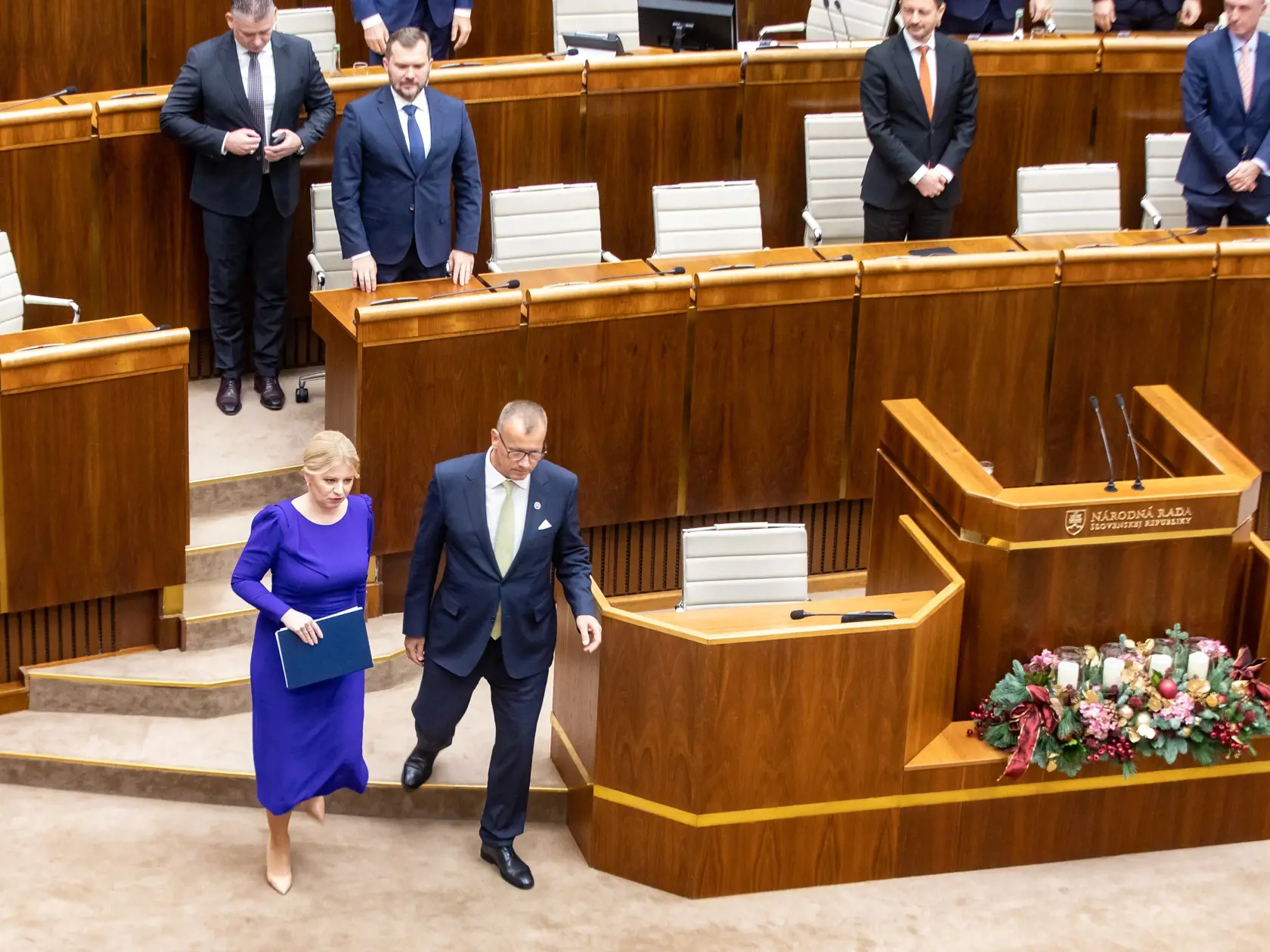 Prezidentka SR Zuzana Čaputová vystúpila so správou o stave republiky pred poslancami NR SR (29. november 2022). Na snímke je Zuzana Čaputová a Boris Kollár.