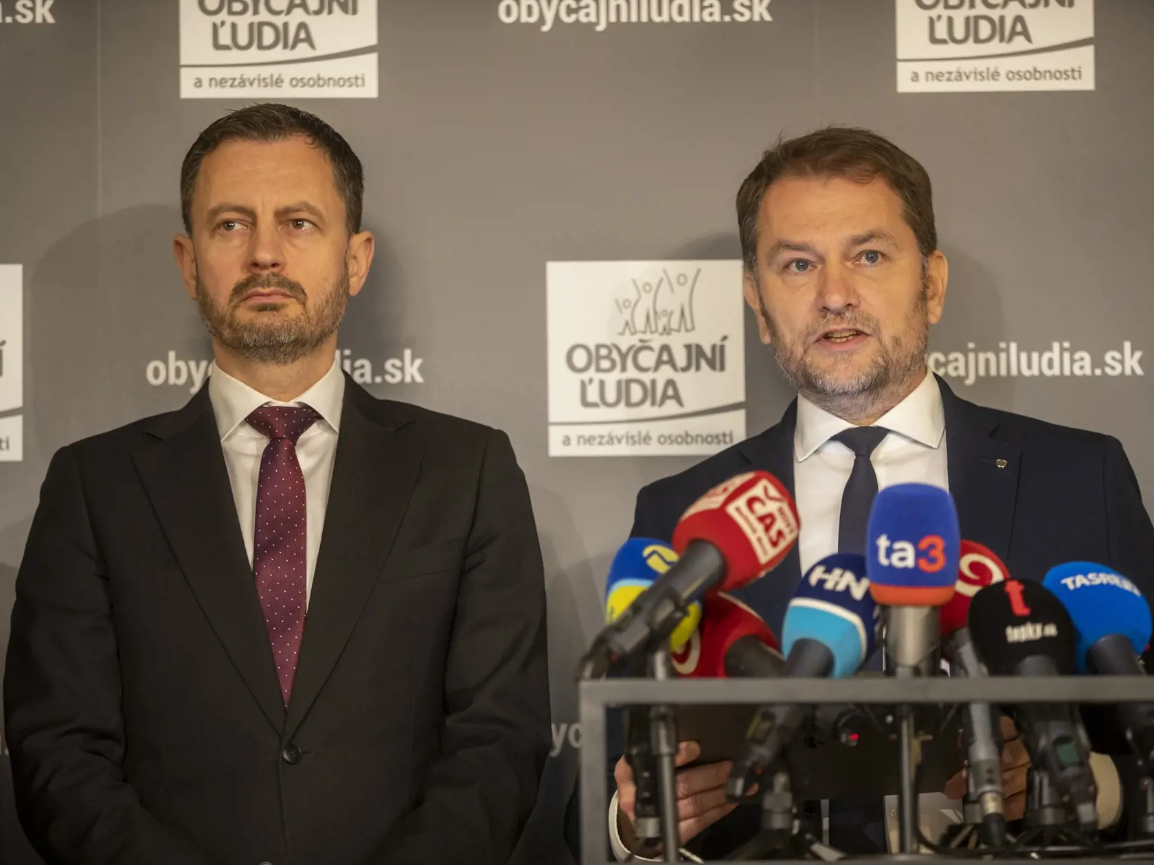 Tlačová konferencia predstaviteľov hnutia Obyčajní ľudia a nezávislé osobnosti (OĽANO) v Bratislave 15. decembra 2022. 