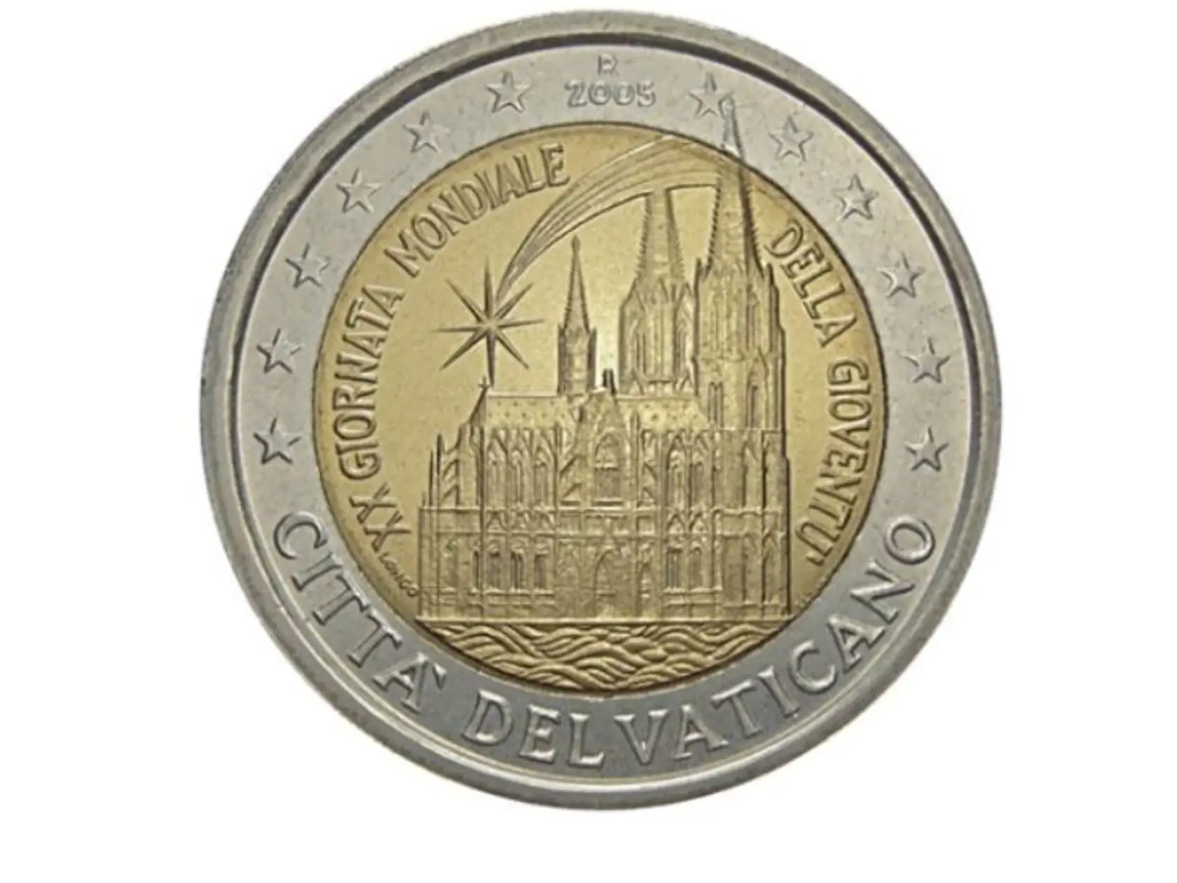 Táto vatikánska minca pripomína Deň mládeže, ktorý sa konal v Kolíne nad Rýnom. Jej cena sa pohybuje okolo 300 eur.