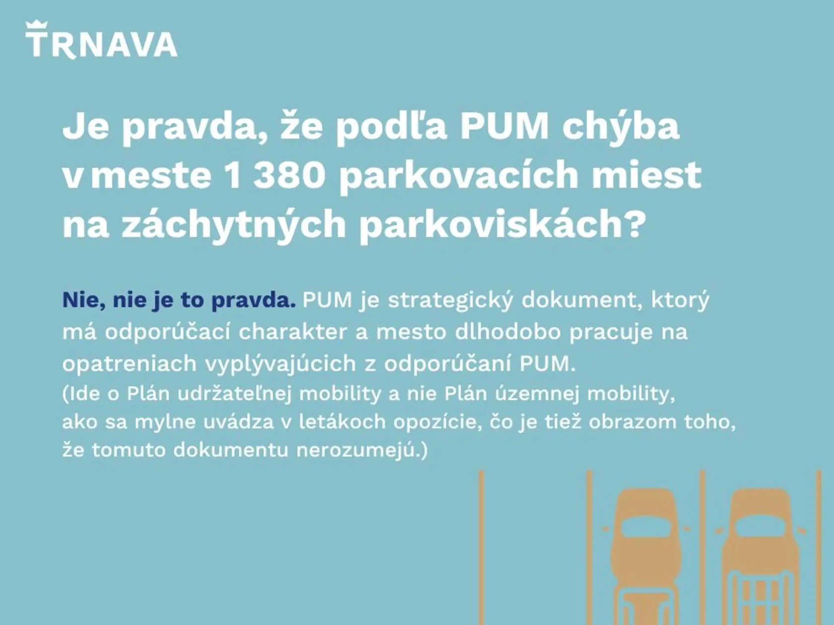 Mesto Trnava spustilo na sociálnej sieti kampaň:
ODPARKUJTE SA OD DEZINFORMÁCIÍ
Overujte si fakty a čerpajte informácie z prvej ruky. Sme radi, že sa zaujímate o dianie v našom meste. Je však dôležité vedieť odlíšiť pravdu od nepravdy a fakty od výmyslov.