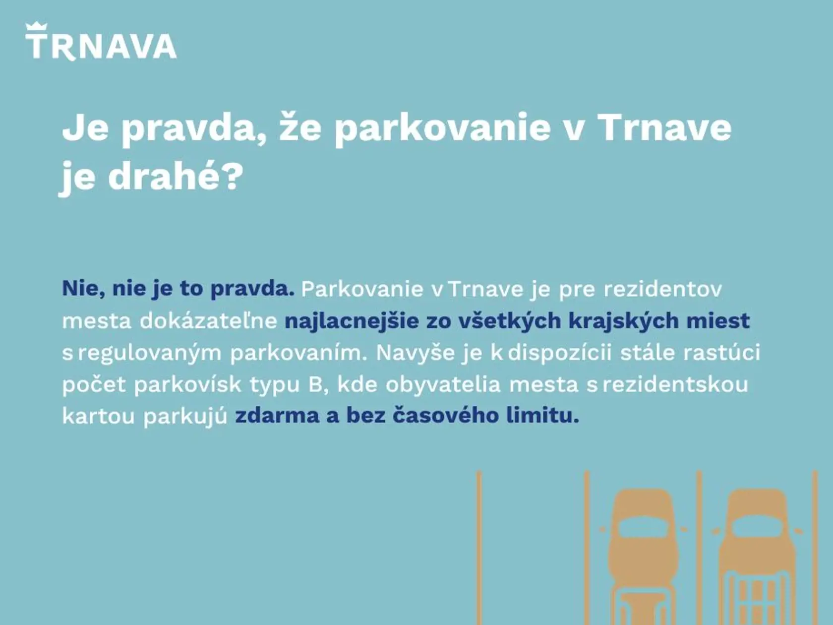 Mesto Trnava spustilo na sociálnej sieti kampaň:
ODPARKUJTE SA OD DEZINFORMÁCIÍ
Overujte si fakty a čerpajte informácie z prvej ruky. Sme radi, že sa zaujímate o dianie v našom meste. Je však dôležité vedieť odlíšiť pravdu od nepravdy a fakty od výmyslov.