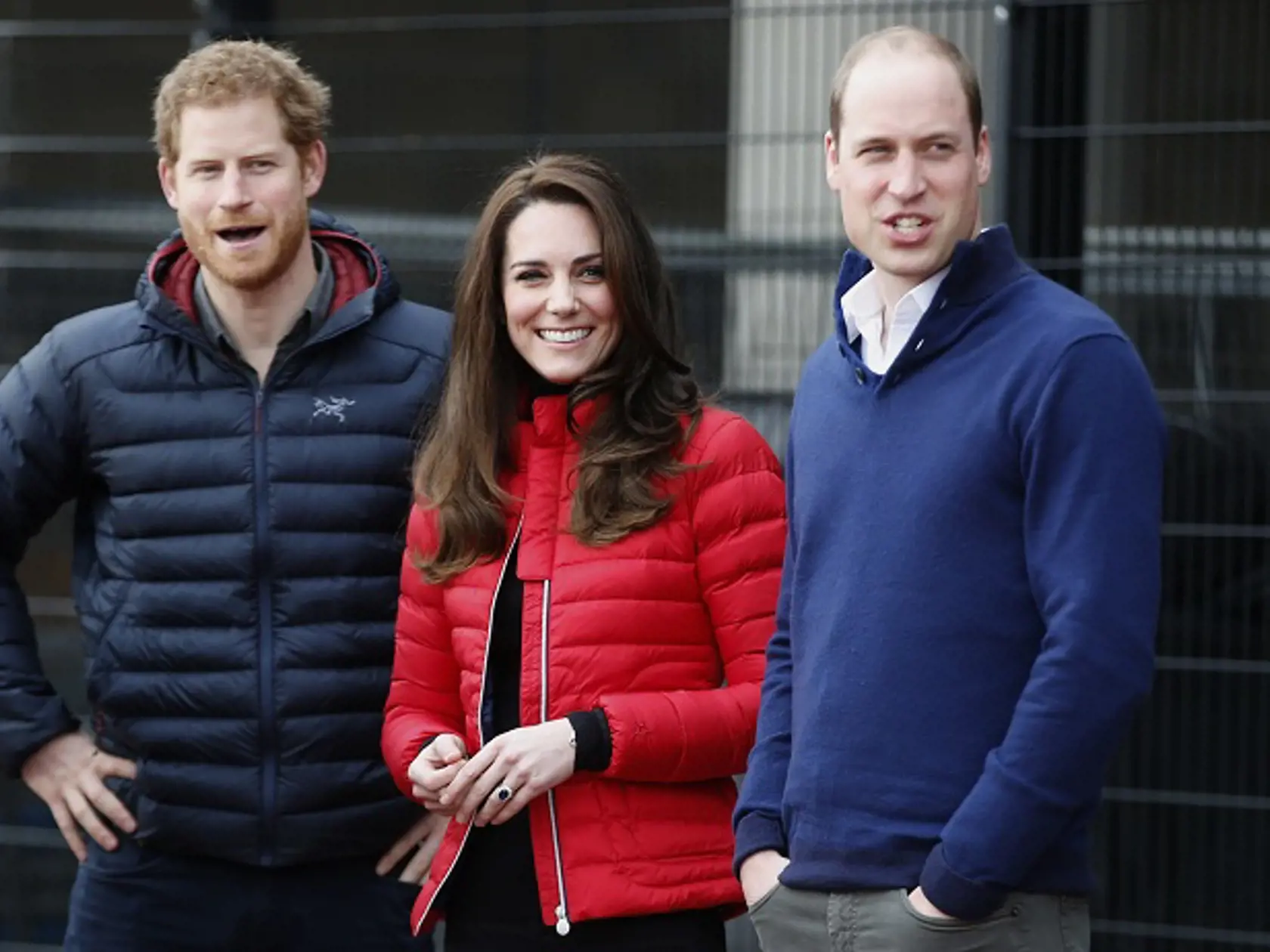 Britain's Prince William, right, Kate the  Duchess of Cambridge, centre, and Prince Harry look down the track as they arrive to take part in a short relay race, during a training event to promote the charity Heads Together, at the Queen Elizabeth II Park in London, Sunday, Feb. 5, 2017. (AP Photo/Alastair Grant, Pool)