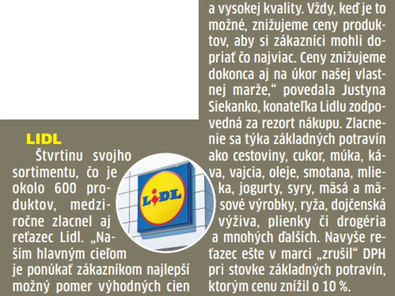 Lidl "zrušil" DPH pri základných potravinách a zlacnil štvrtinu svojich produktov.