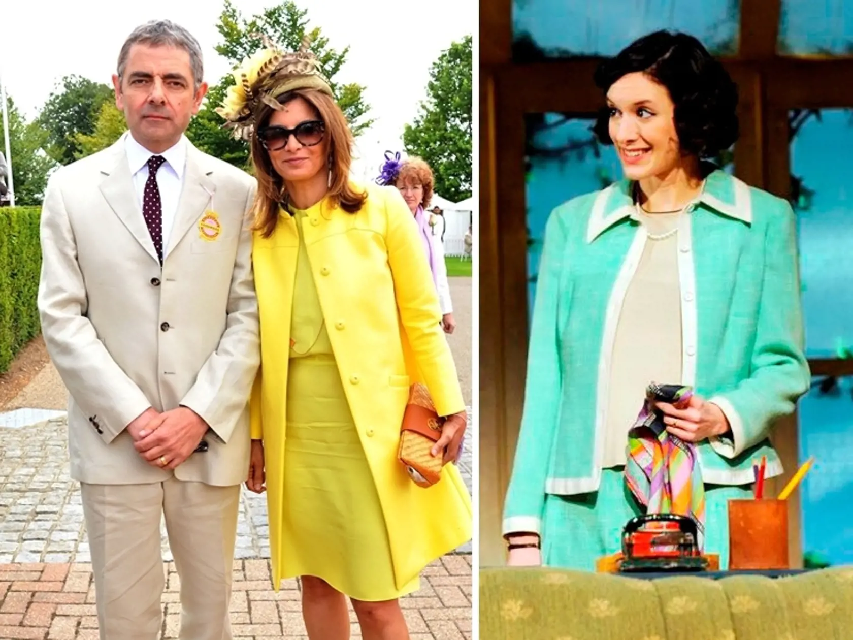 So Sunetrou Sastryovou sa Rowan Atkinson oženil v roku 1990. Vpravo Louise Fordová, ktorá sa po jeho boku objavuje v súkromí aj v divadelnej hre.