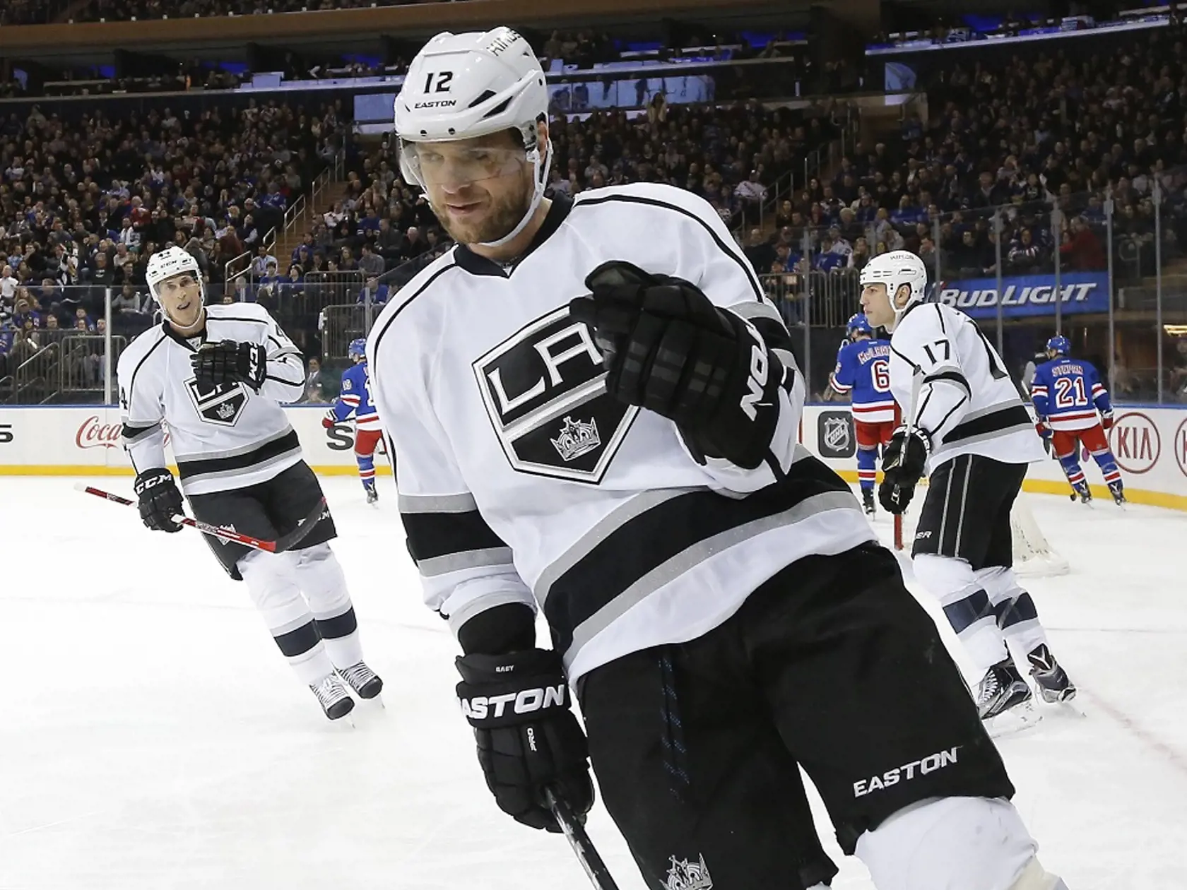 Los Angeles Kings right wing Marian Gaborik (12) reacts after scoring a goal against the New York Rangers during the first period of an NHL hockey game Friday, Feb. 12, 2016, in New York. (AP Photo/Julie Jacobson)