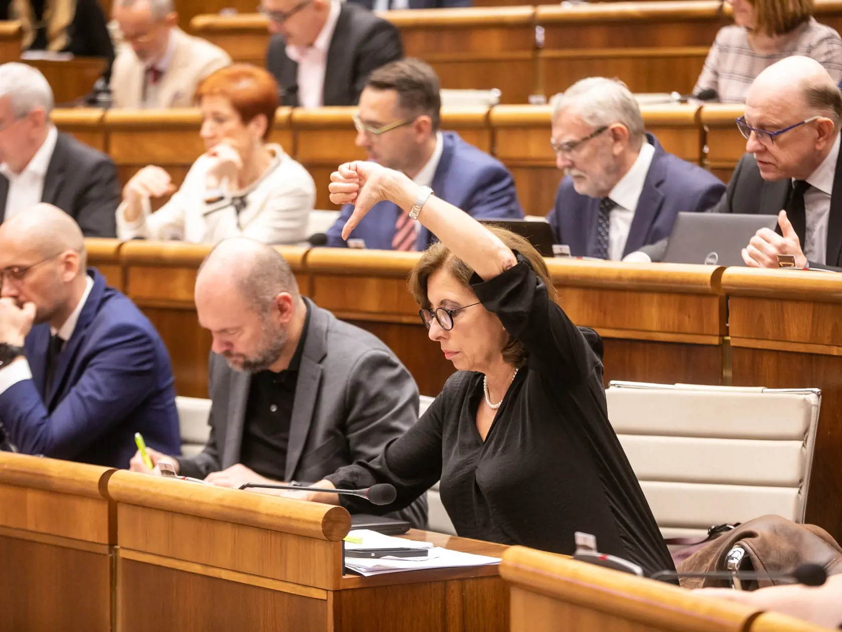 Otvorenie schôdze Národnej rady SR, módna polícia, poslanci. Na snímke je Richard Sulík, Anna Zemanová.
