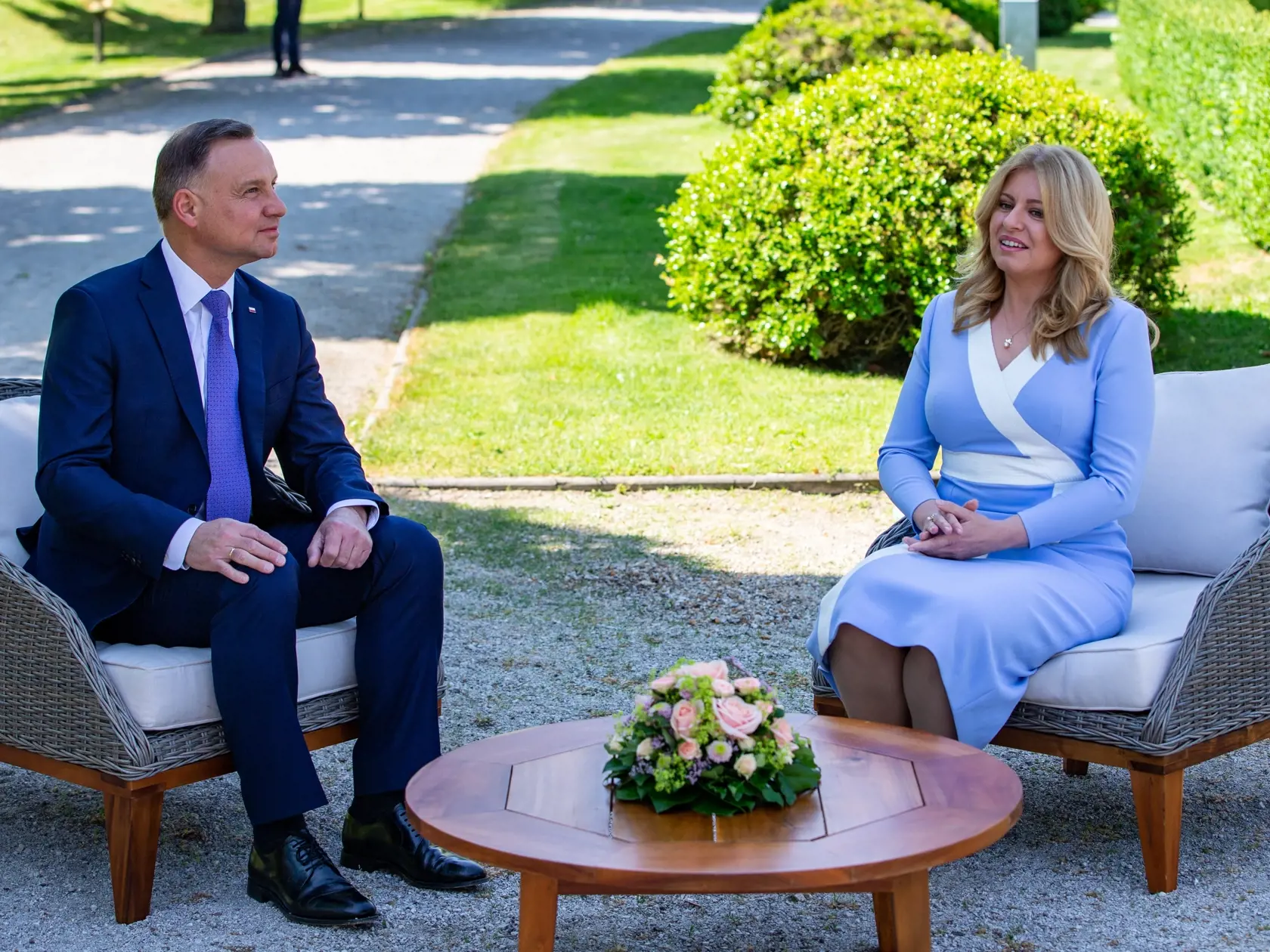 Na snímke je Zuzana Čaputová prezidentka Slovenskej republiky a Adrzej Duda prezident Poľskej republiky na oficiálnej návšteve Slovenska. 