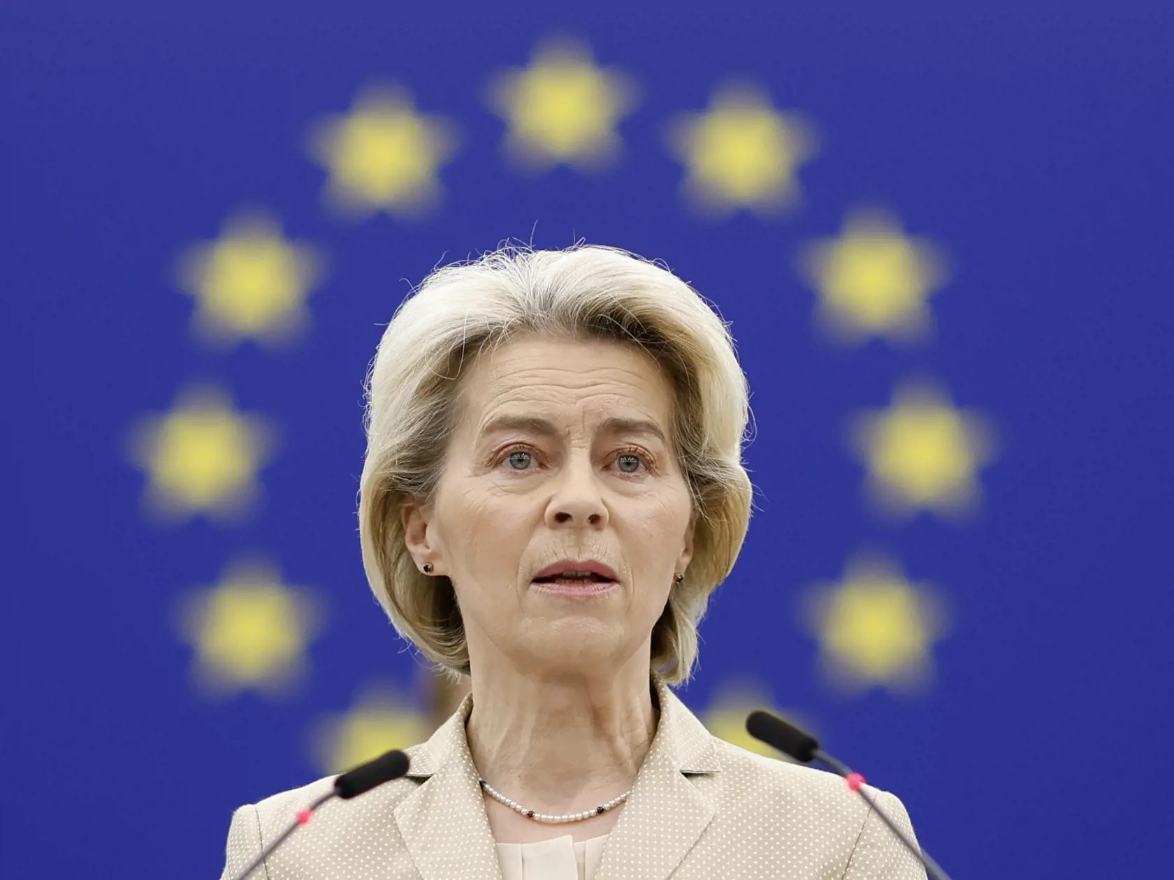 Predsedníčka Európskej komisie Ursula von der Leyenová hovorí na plenárnom zasadnutí Európskeho parlamentu v Štrasburgu 17. januára 2024.