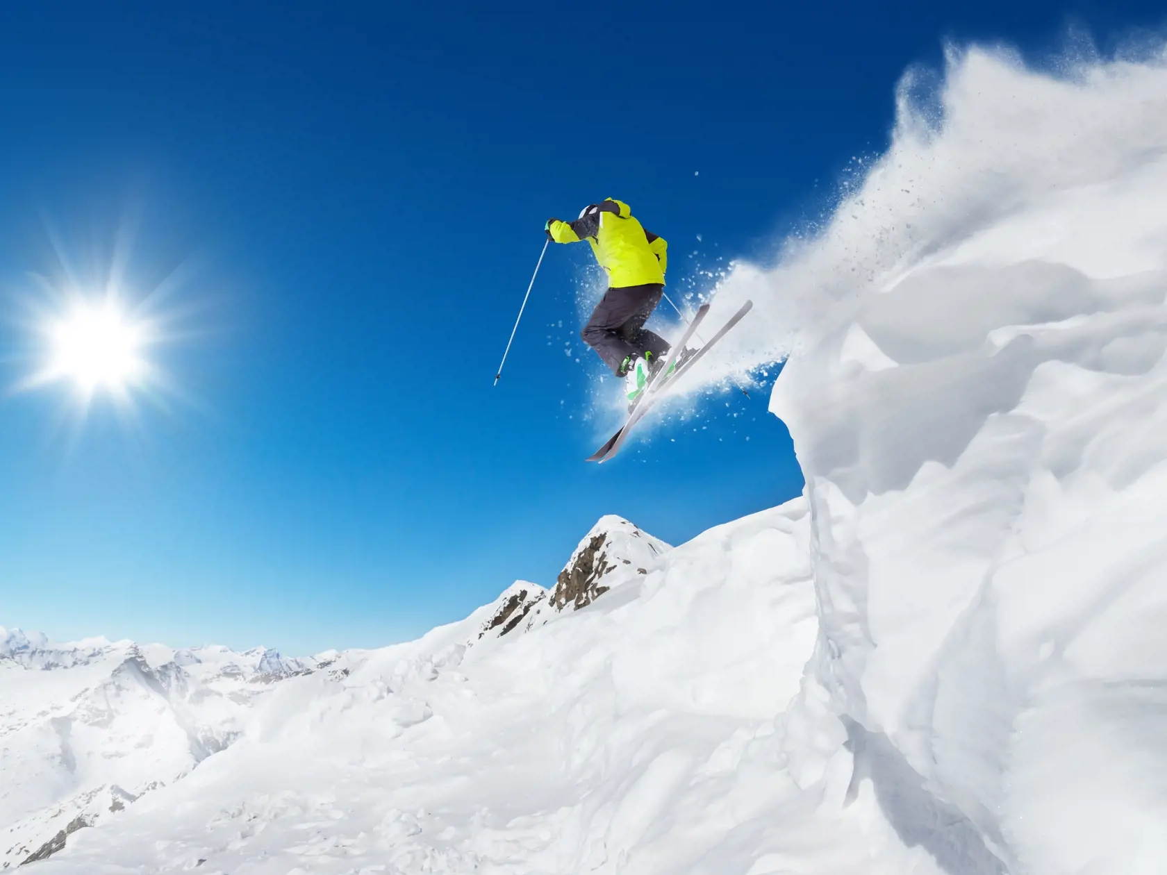 Jumping,Skier,At,Jump,With,Alpine,High,Mountains