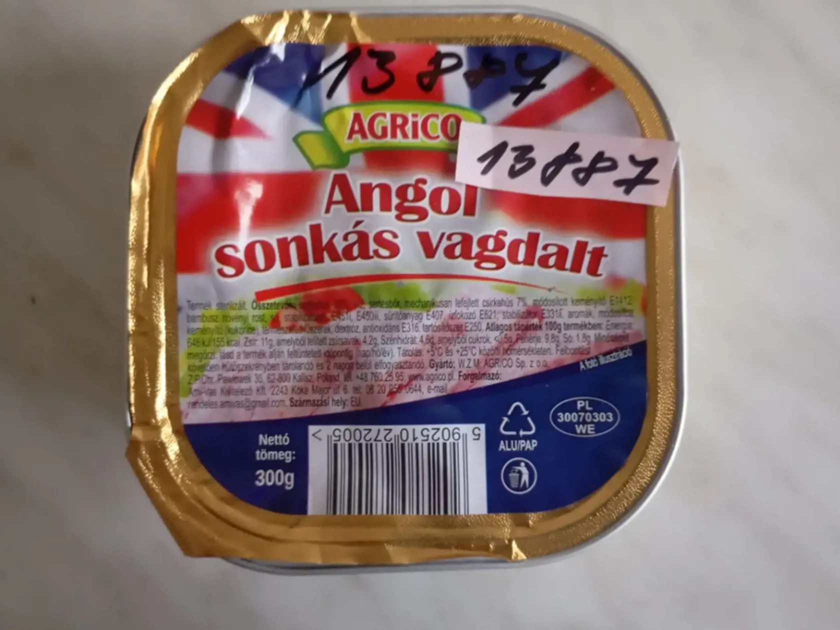 Nevyhovujúci výrobok Anglický šunkový nárez, mäsová konzerva 300g, šarža 081125L7