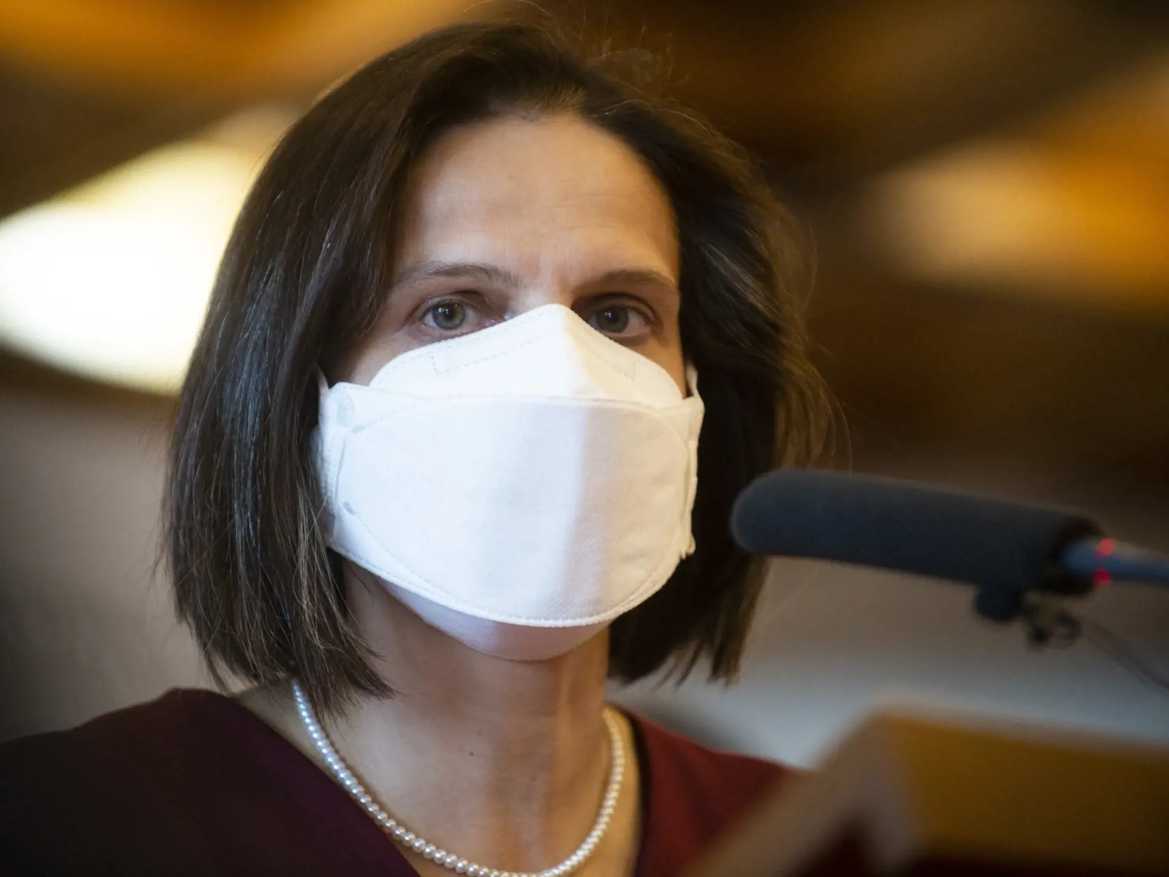 Na snímke je ministerka spravodlivosti SR Mária Kolíková (Za ľudí) počas tlačovej konferencie pred mimoriadnym zasadnutím Národnej rady SR (NRSR).