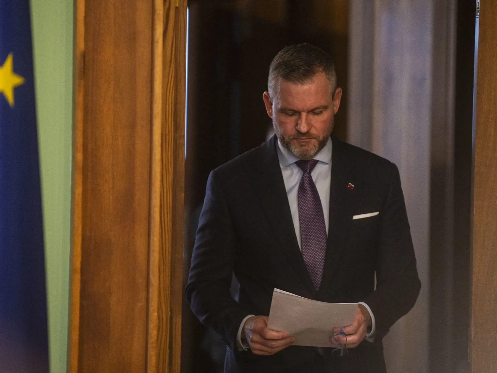 Na snímke predseda Národnej rady SR Peter Pellegrini počas tlačovej konferencie k prezidentským voľbám 8. januára 2024 v Bratislave.