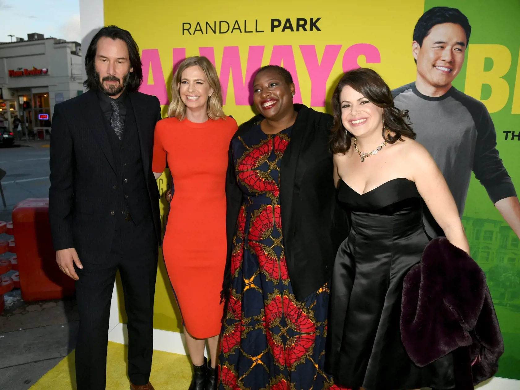 WESTWOOD, CALIFORNIA - MAY 22: (L-R) Keanu Reeves, Erin Westerman, Tahirah Gooden and Racheline Benveniste pose at the premiere of Netflix's "Always Be My Maybe" at the Regency Village Theatre on May 22, 2019 in Westwood, California. (Photo by Kevin Winter/Getty Images)