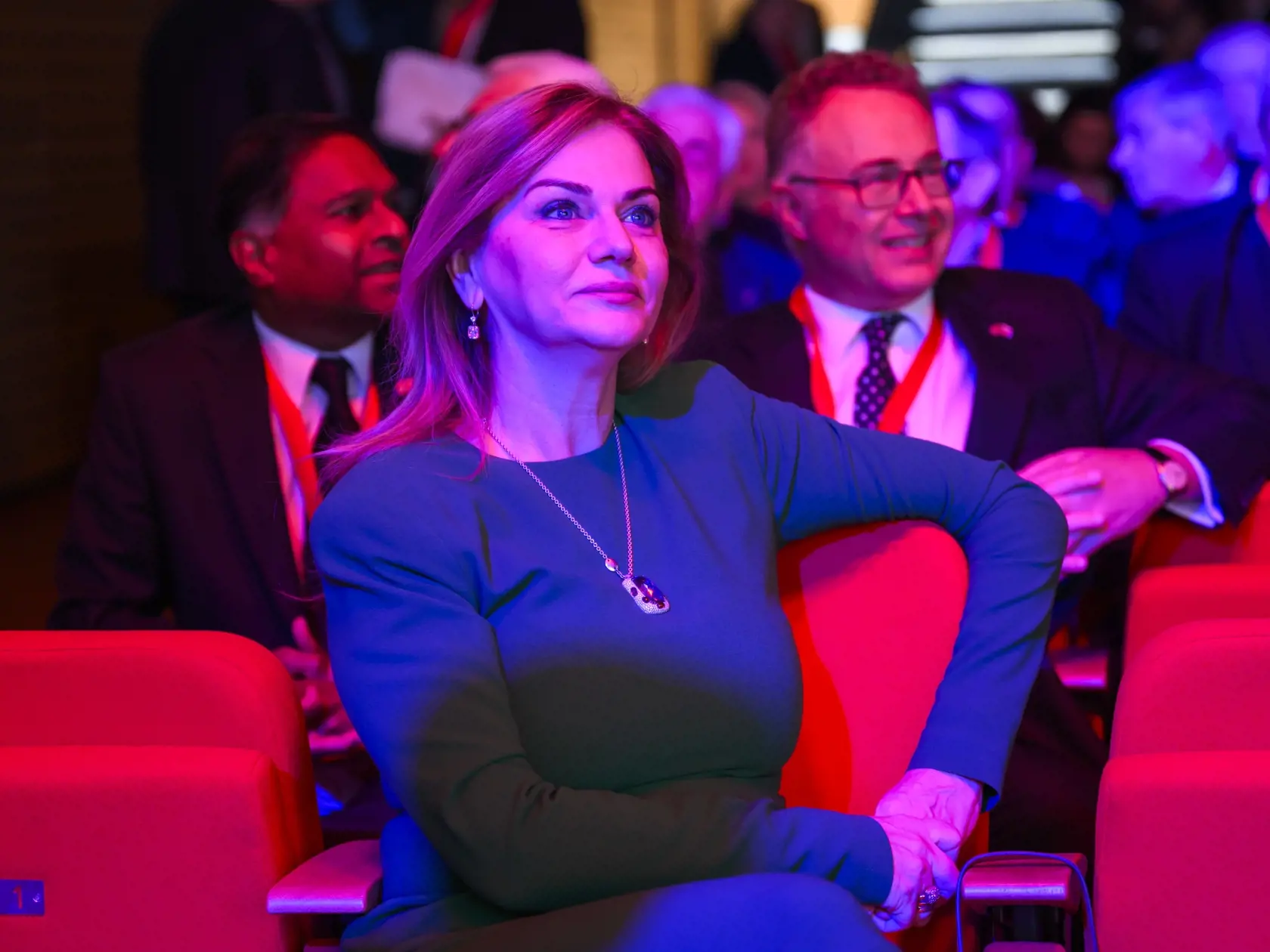 Na snímke zľava veľvyslanec USA na Slovensku Gautam Rana, Monika Beňová a britský veľvyslanec na Slovensku Nigel Baker počas snemu strany Smer-SD v piatok 17. novembra 2023 v Bratislave. FOTO TASR - Jaroslav Novák 