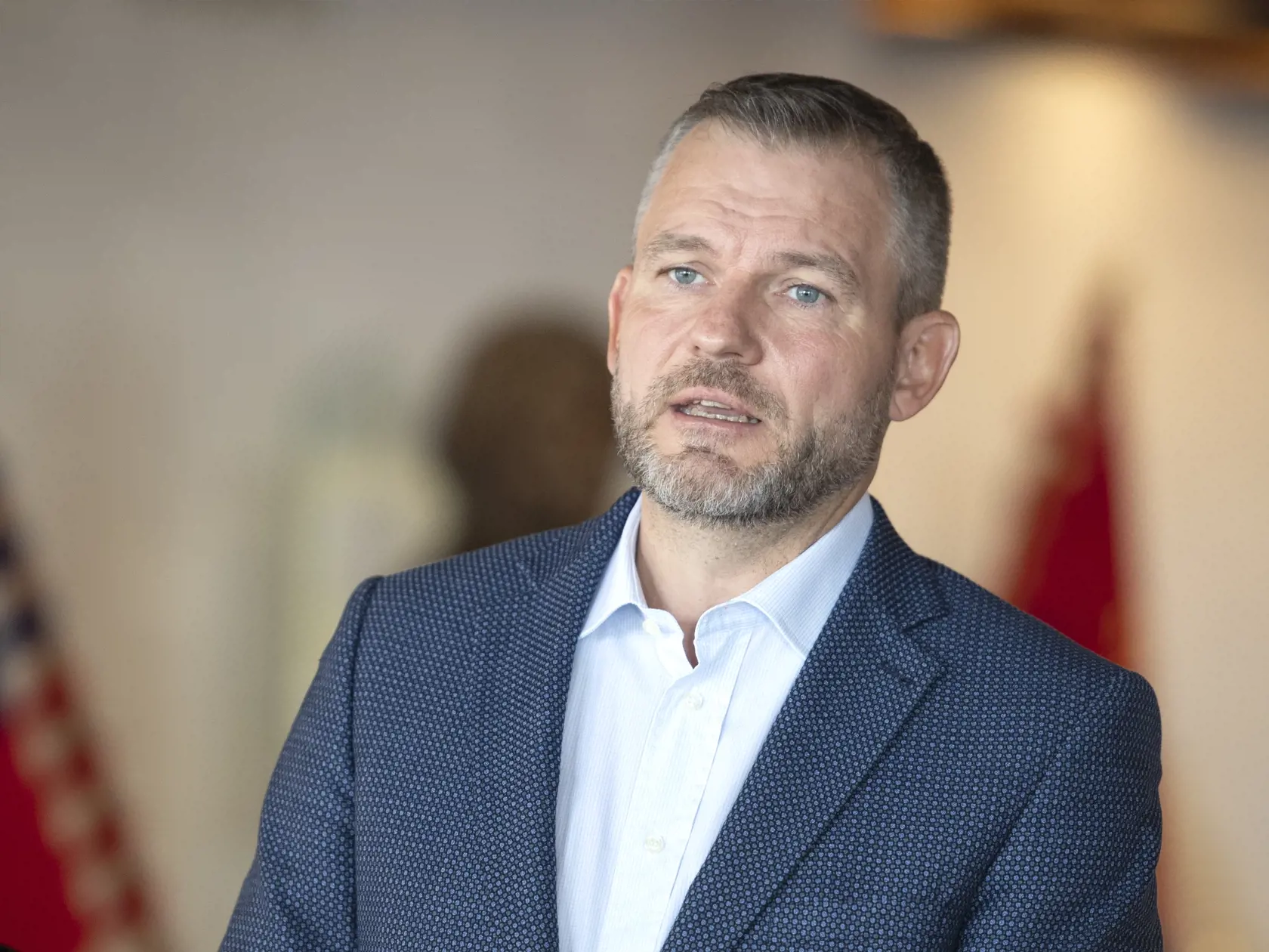 Na snímke líder strany HLAS-SD Peter Pellegrini počas brífingu po stretnutí predsedu NR SR Borisa Kollára s predsedami politických strán a hnutí zvolených do Národnej rady SR 18. októbra 2023 v Bratislave.