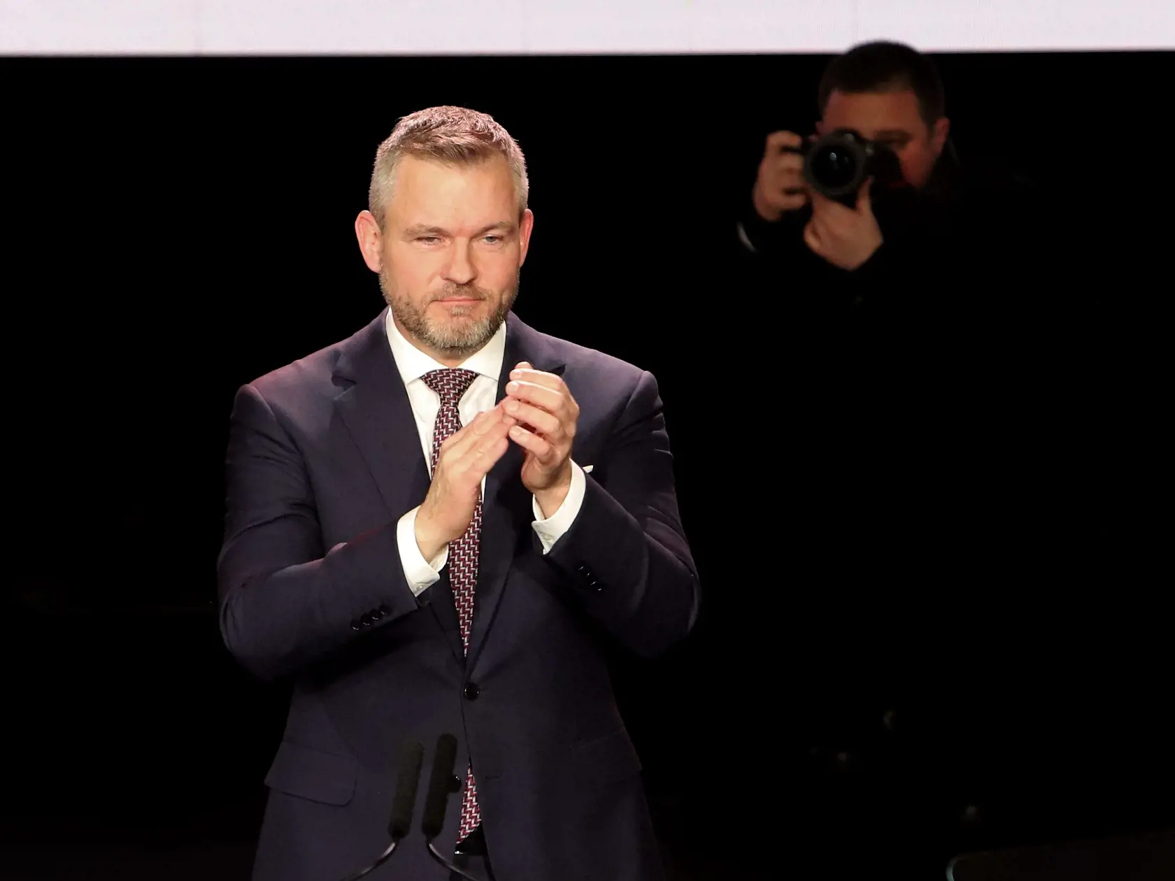Na snímke predseda NR SR Peter Pellegrini (Hlas-SD) potvrdil svoju prezidentskú kandidatúru na podujatí Hlasu-sociálnej demokracie v Štátnej opere v Banskej Bystrici 19. januára 2024.