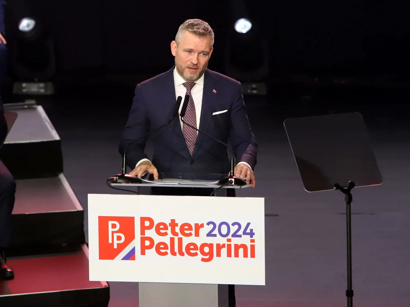 Na snímke predseda NR SR Peter Pellegrini (Hlas-SD) potvrdil svoju prezidentskú kandidatúru na podujatí Hlasu-sociálnej demokracie v Štátnej opere v Banskej Bystrici 19. januára 2024.