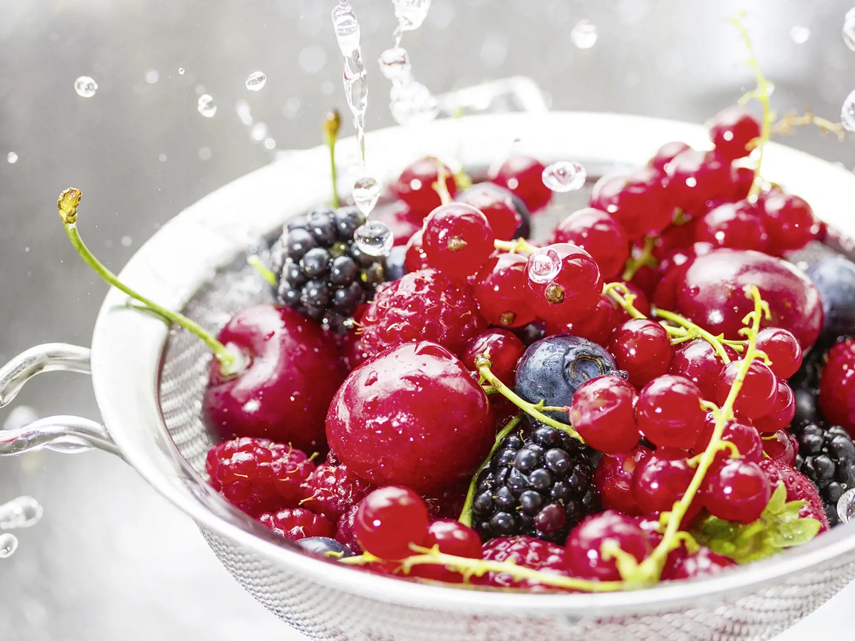 Mix of berries rinsed with water