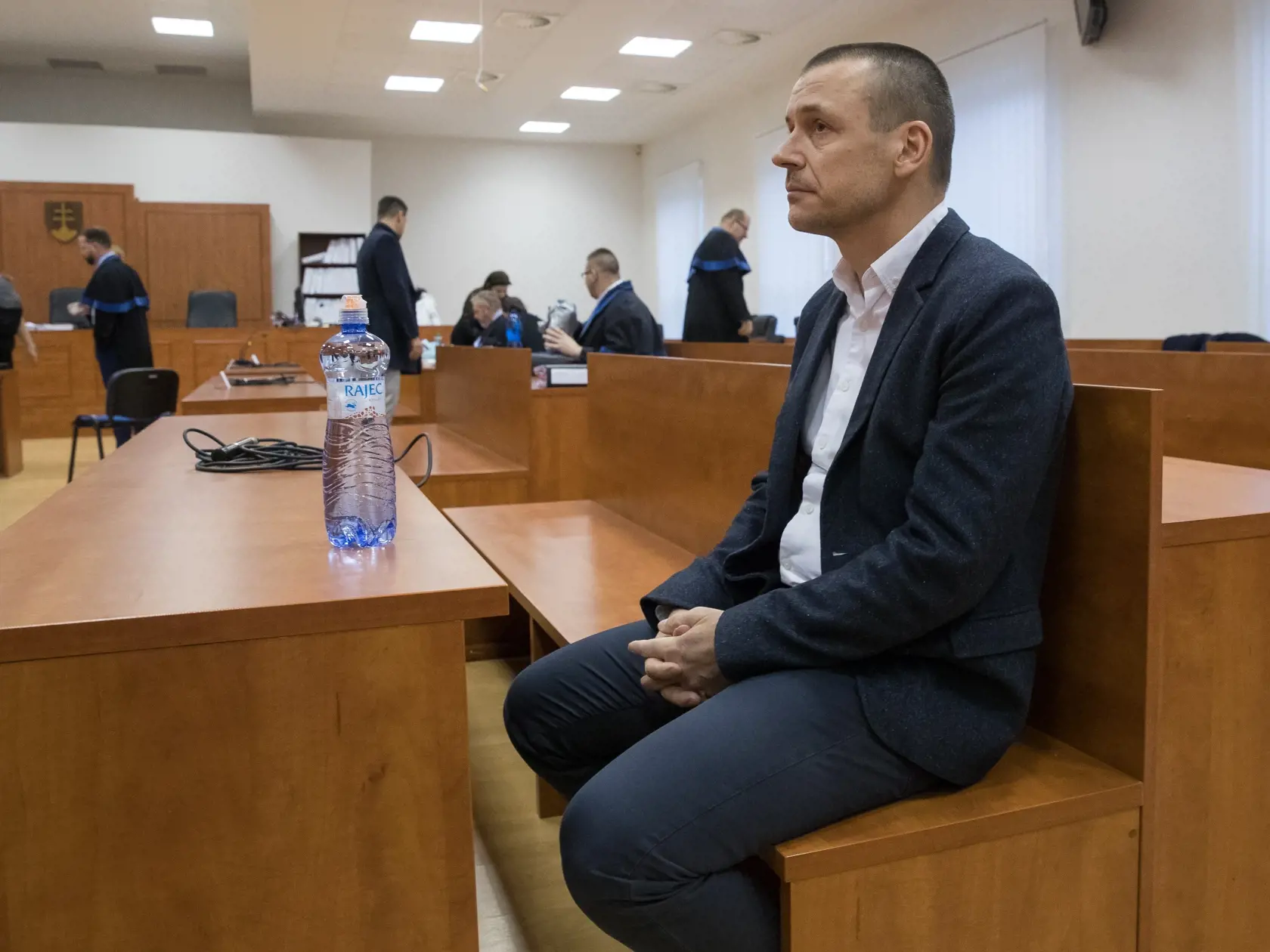 Tretie pojednávanie na Špecializovanom trestnom súde v Pezinku vo veci vraždy investigatívneho novinára Jána Kuciaka a jeho snúbenice Martiny Kušnírovej. Na snímke je Peter Tóth, predvolaný ako svedok.