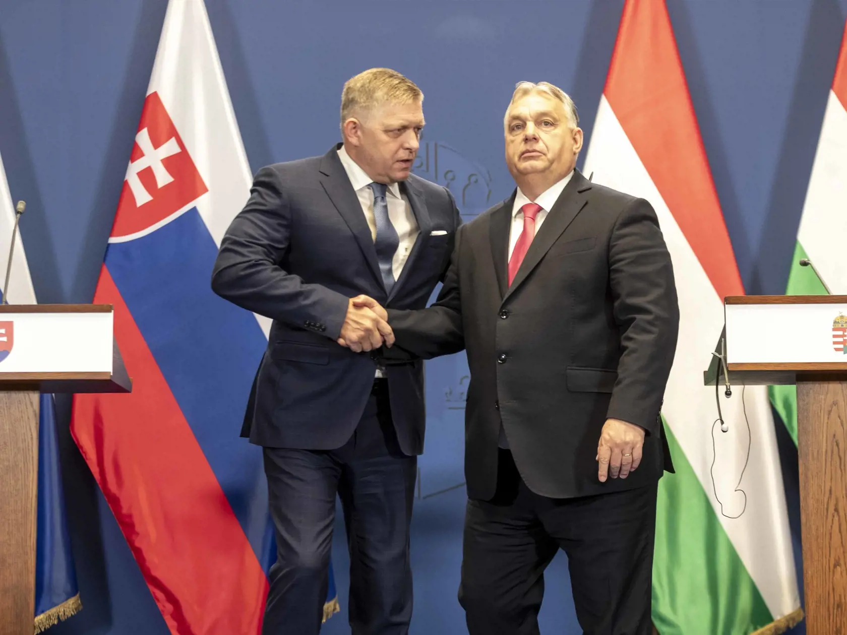Predseda vády Maďarska Viktor ORBÁN a predseda vády Slovenska Robert FICO na spločnéj tlačovéj konferencií v Budapešti