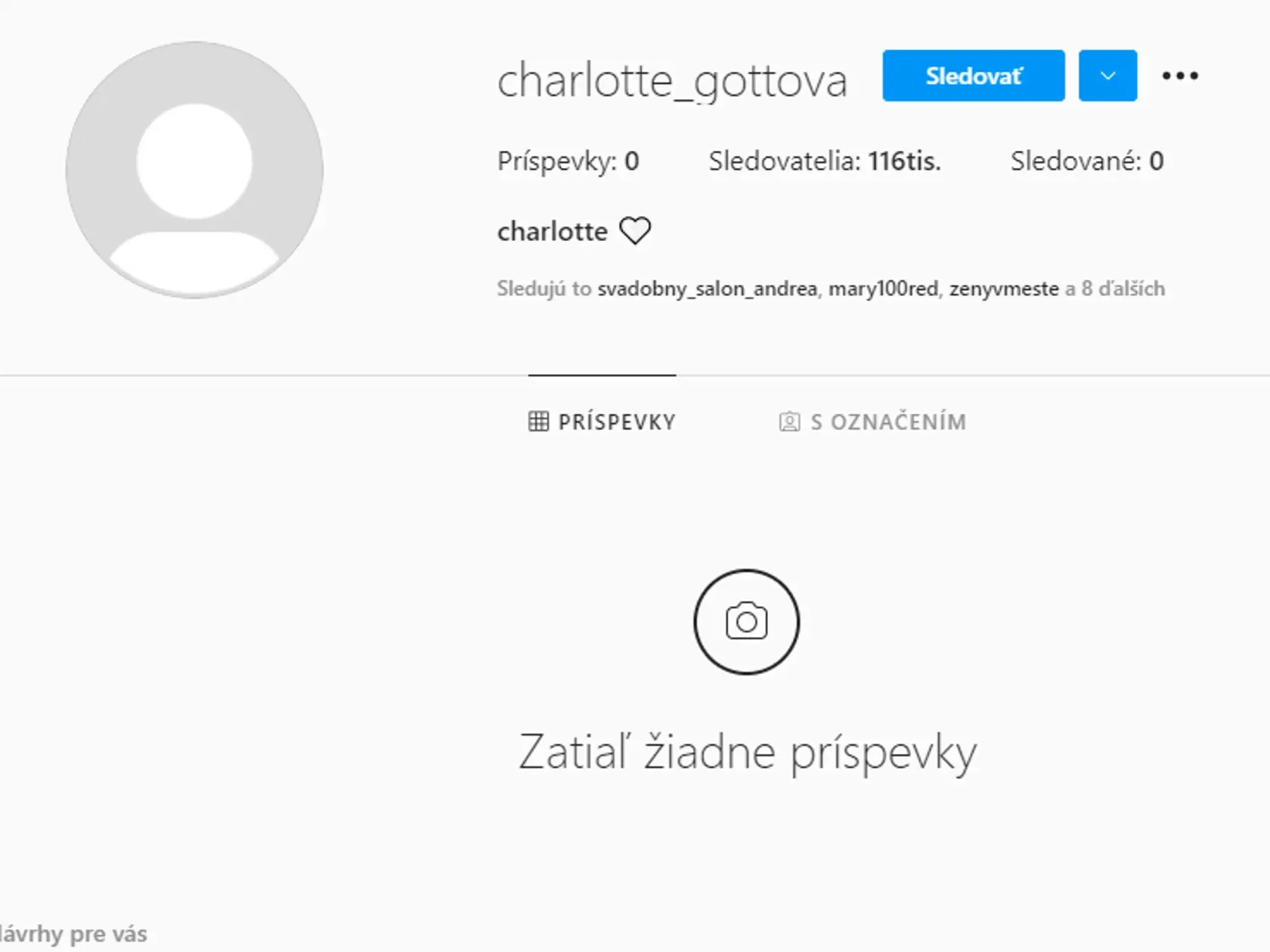 Instagram Charlotte Gottovej zmizol.