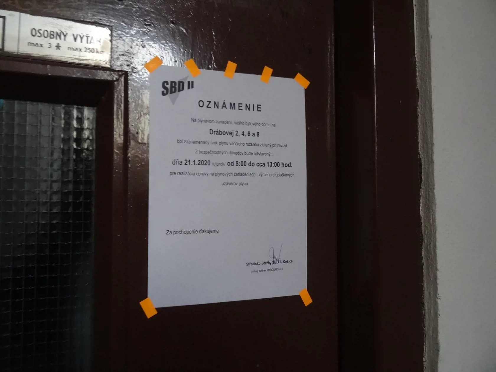 Pôvodný oznam, ktorý vydesil nájomníkov.