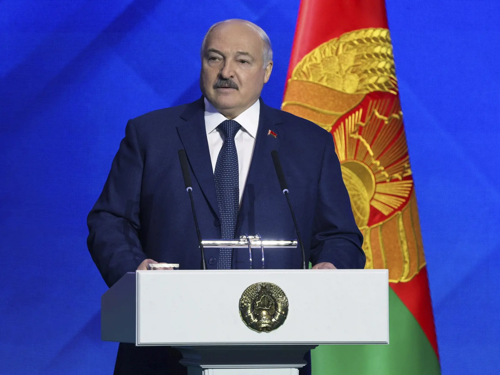 AG3 Minsk - Na snímke bieloruský prezident Alexandr Lukašenko reční počas medzinárodnej konferencie o euroázijskej bezpečnosti v bieloruskej metropole Minsk vo štvrtok 31. októbra 2024. FOTO TASR/AP

In this photo released by Belarusian Presidential Press Service on Thursday, Oct. 31, 2024, Belarusian President Alexander Lukashenko speaks during Minsk International Conference on Eurasian Security in Minsk, Belarus. (Belarusian Presidential Press Service via AP)