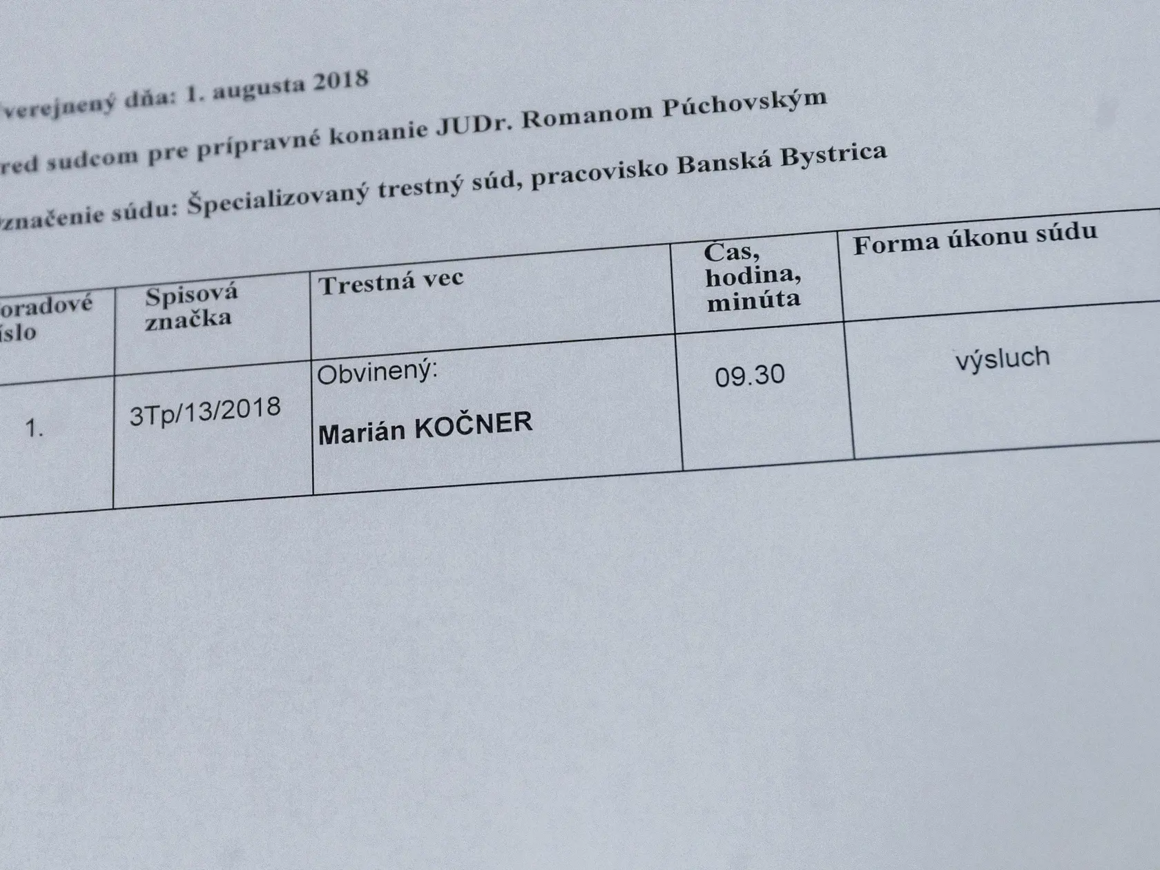 Na Špecializovanom trestnom súde v Banskej Bystrici sa začalo neverejné pojednávanie s podnikateľom Mariánom Kočnerom vo veci prepustenia z väzby.