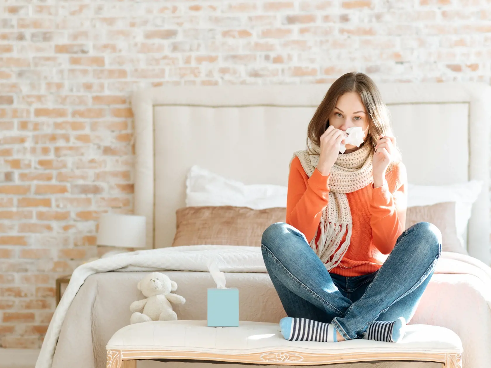 Upset,Young,Woman,Suffering,From,Influenza,At,Home