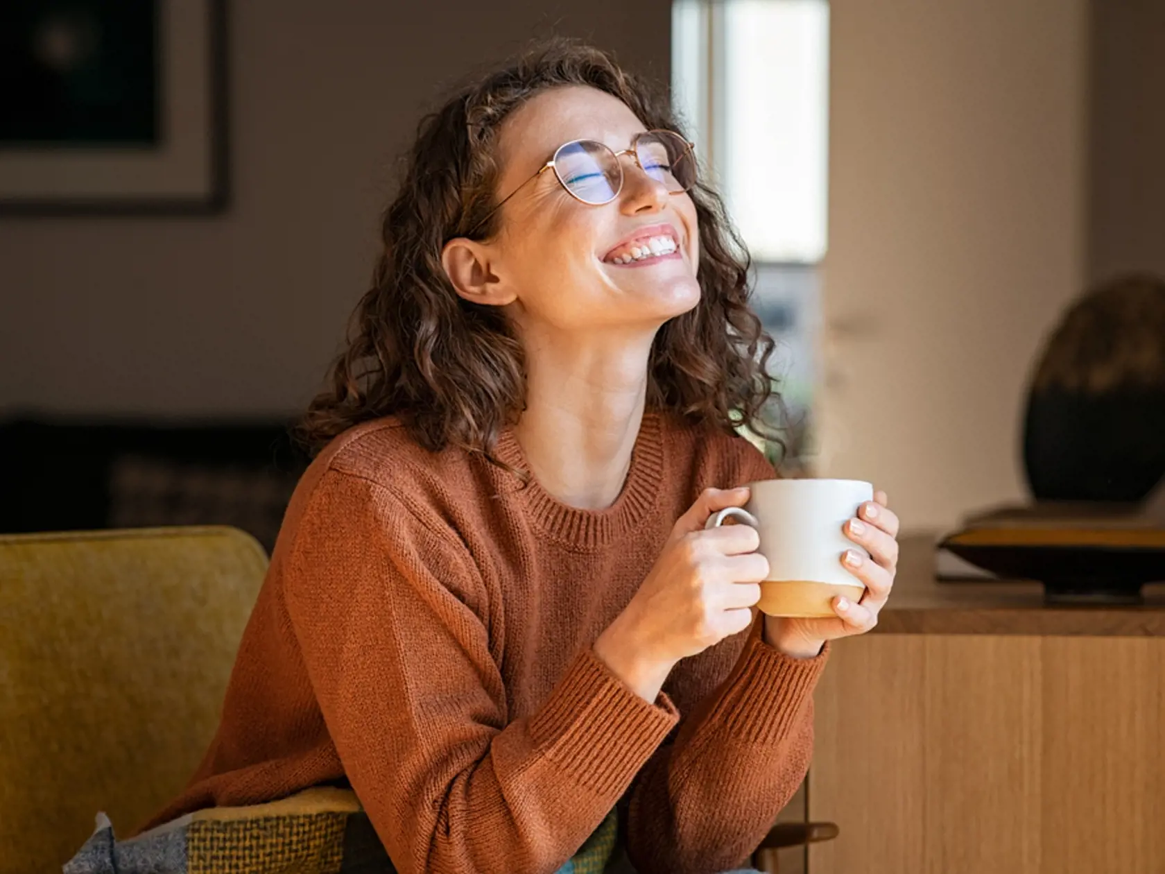 Portrait,Of,Joyful,Young,Woman,Enjoying,A,Cup,Of,Coffee