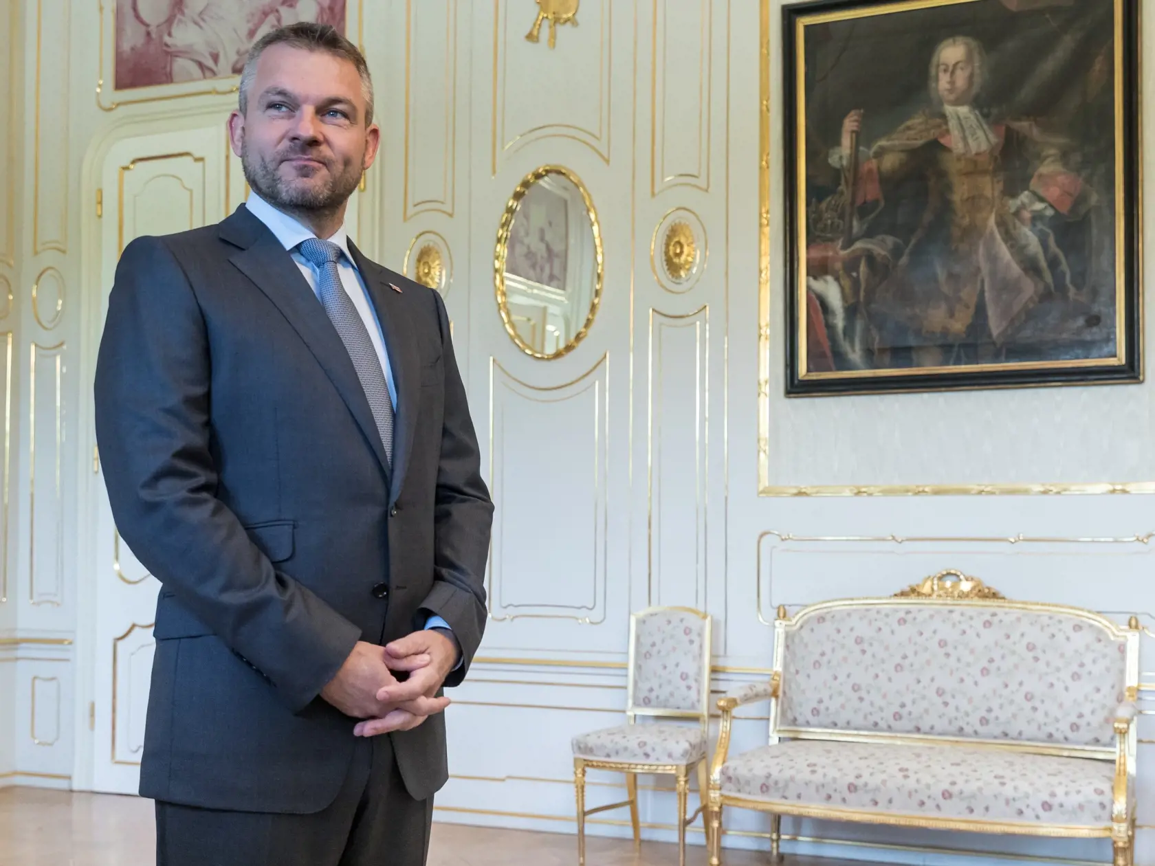 Predseda vlády Slovenskej republiky Peter Pellegrini na prvom oficiálnom prijatí v prezidentskom paláci po nástupe Zuzany Čaputovej do funkcie hlavy štátu.