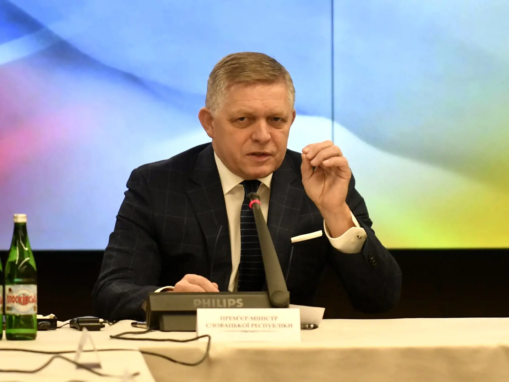 Na snímke predseda vlády SR Robert Fico na spoločnom rokovaní slovenskej a ukrajinskej vlády pri ukrajinskom meste Užhorod v pondelok 7. októbra 2024. FOTO TASR - Roman Hanc