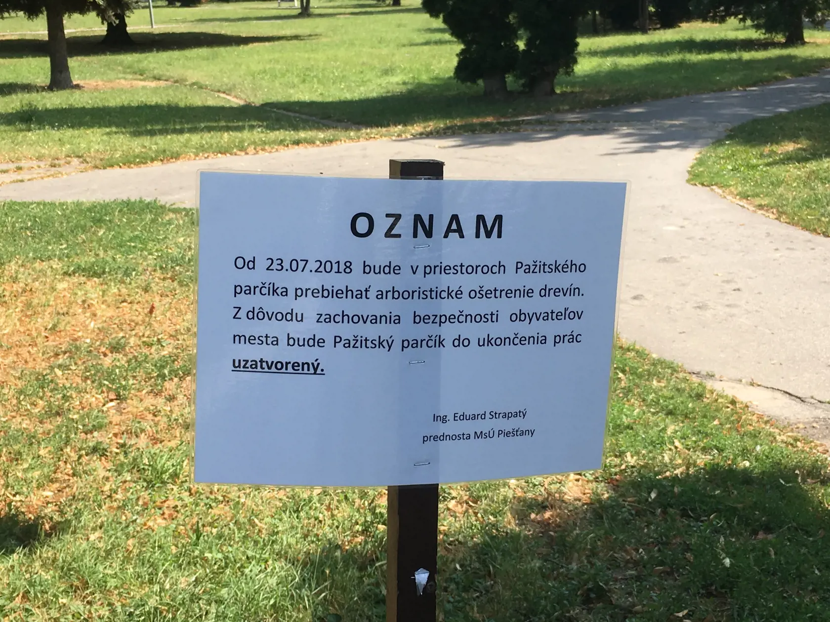 Parčík v Piešťanoch momentálne zatvorili.