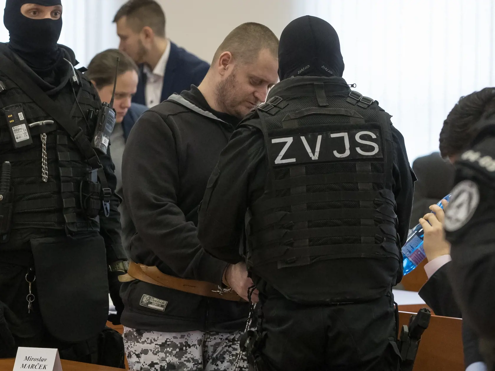 Prvé pojednávanie na Špecializovanom trestnom súde v Pezinku vo veci vraždy investigatívneho novinára Jána Kuciaka a jeho snúbenice Martiny Kušnírovej. Na snímke je Miroslav Marček.
