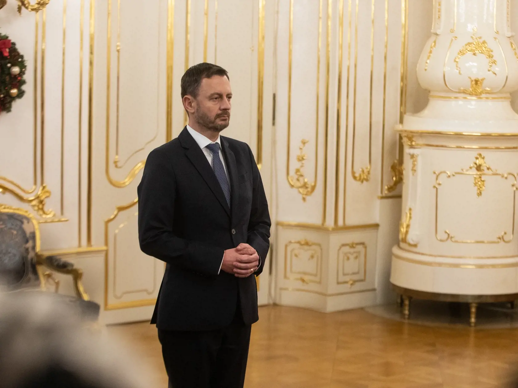 Eduard Heger pri odvolávaní vlády v Prezidentskom paláci.