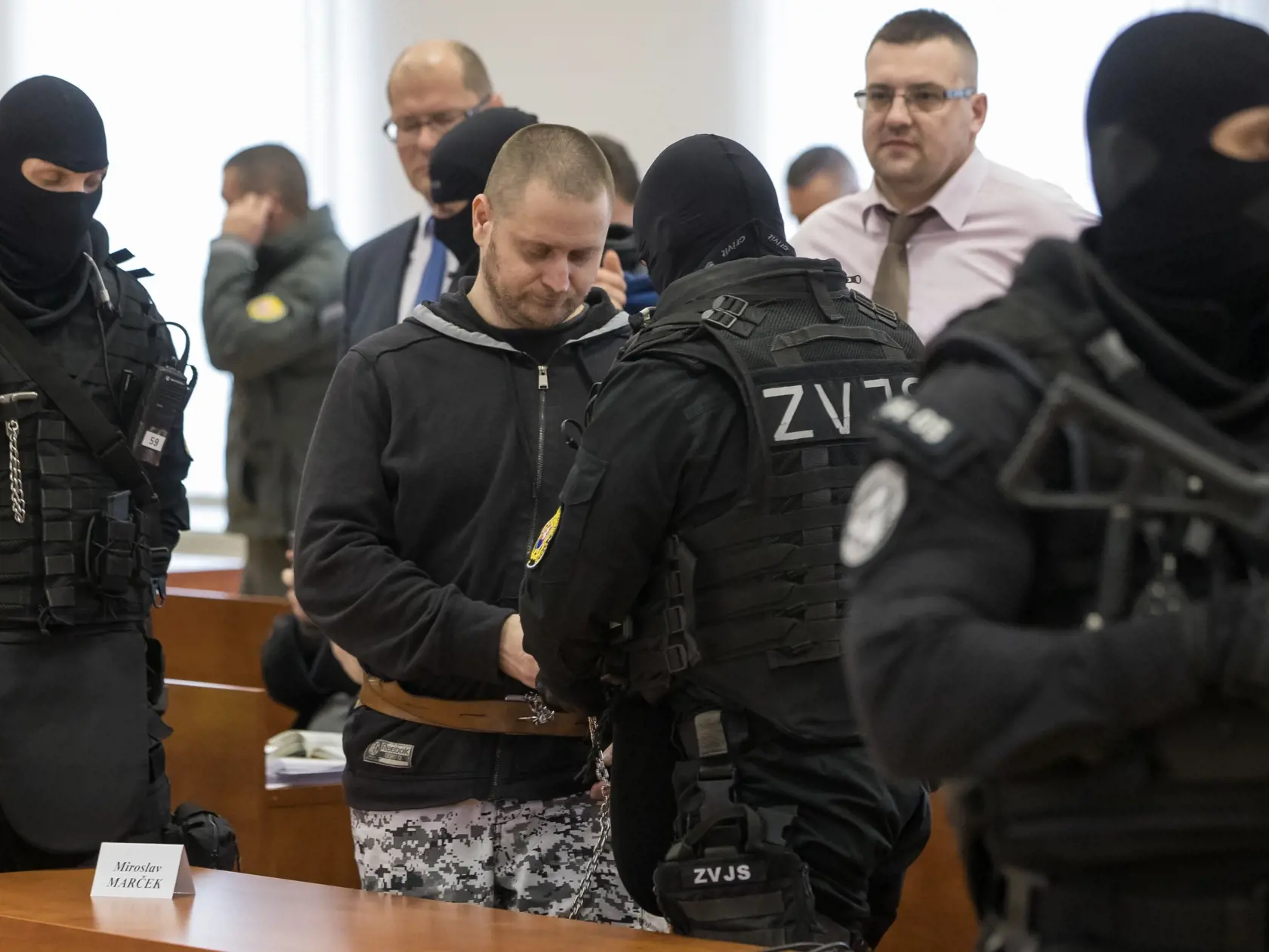 Prvé pojednávanie na Špecializovanom trestnom súde v Pezinku vo veci vraždy investigatívneho novinára Jána Kuciaka a jeho snúbenice Martiny Kušnírovej. Na snímke je Miroslav Marček