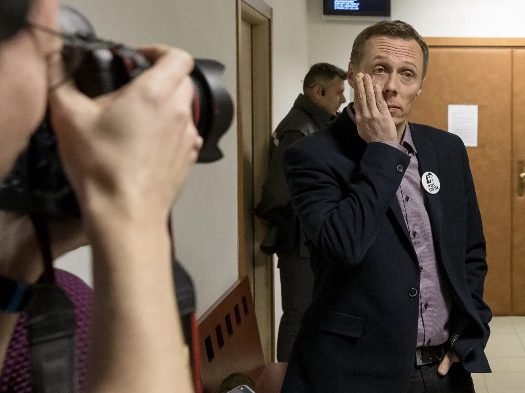 Piate pojednávanie na Špecializovanom trestnom súde v Pezinku vo veci vraždy investigatívneho novinára Jána Kuciaka a jeho snúbenice Martiny Kušnírovej. Na snímke je Marek Vagovič, šéf investigatívy portálu Aktuality.sk, ktorý bude vypovedať ako svedok.