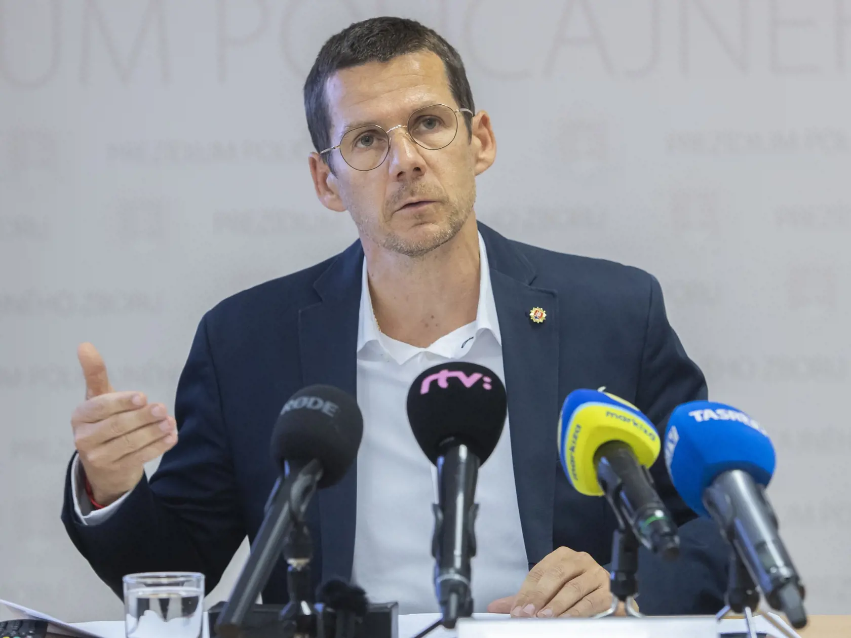 Na snímke prezident Policajného zboru SR Štefan Hamran počas tlačovej konferencie na tému Nelegálna migrácia 13. septembra 2023 v Bratislave. FOTO TASR - Martin Baumann