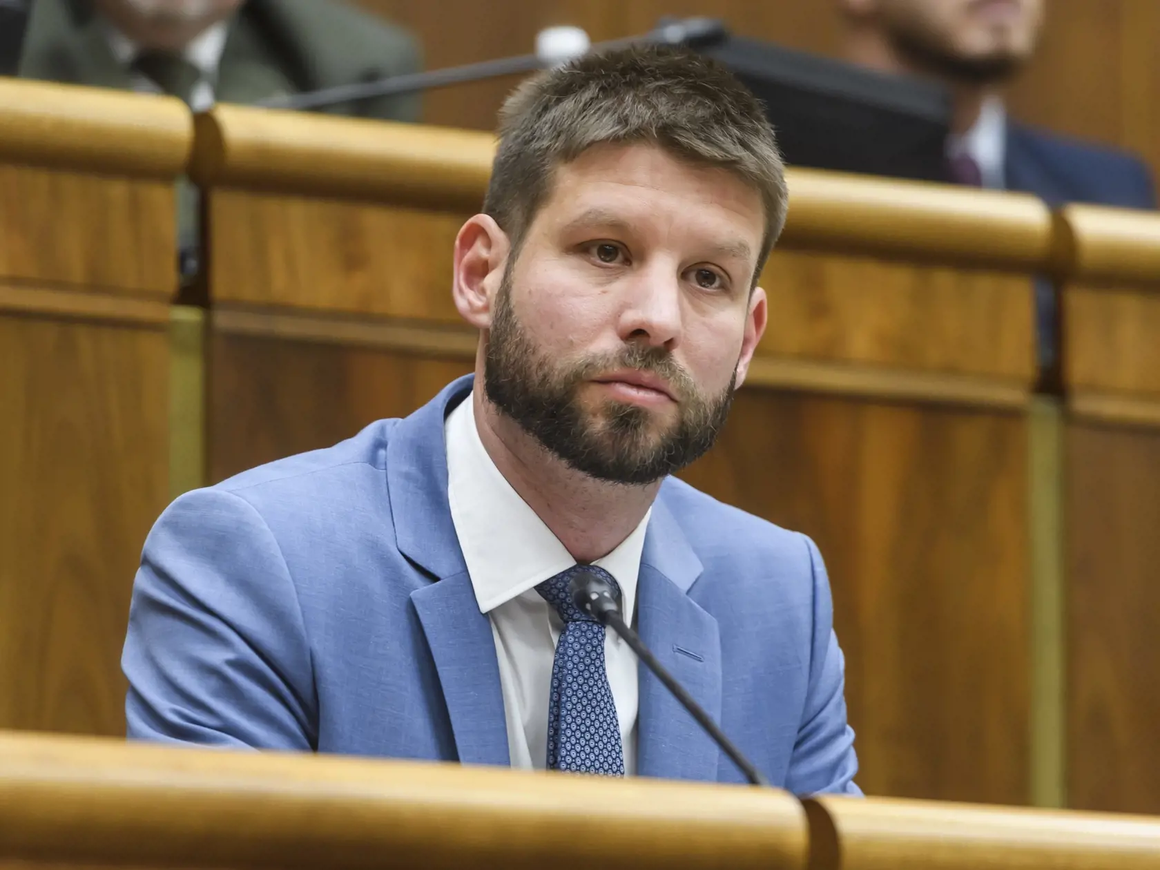 Na snímke podpredseda NR SR Michal Šimečka (Progresívne Slovensko) počas 6. schôdze parlamentu v Bratislave 19. decembra 2023. FOTO TASR - Jaroslav Novák