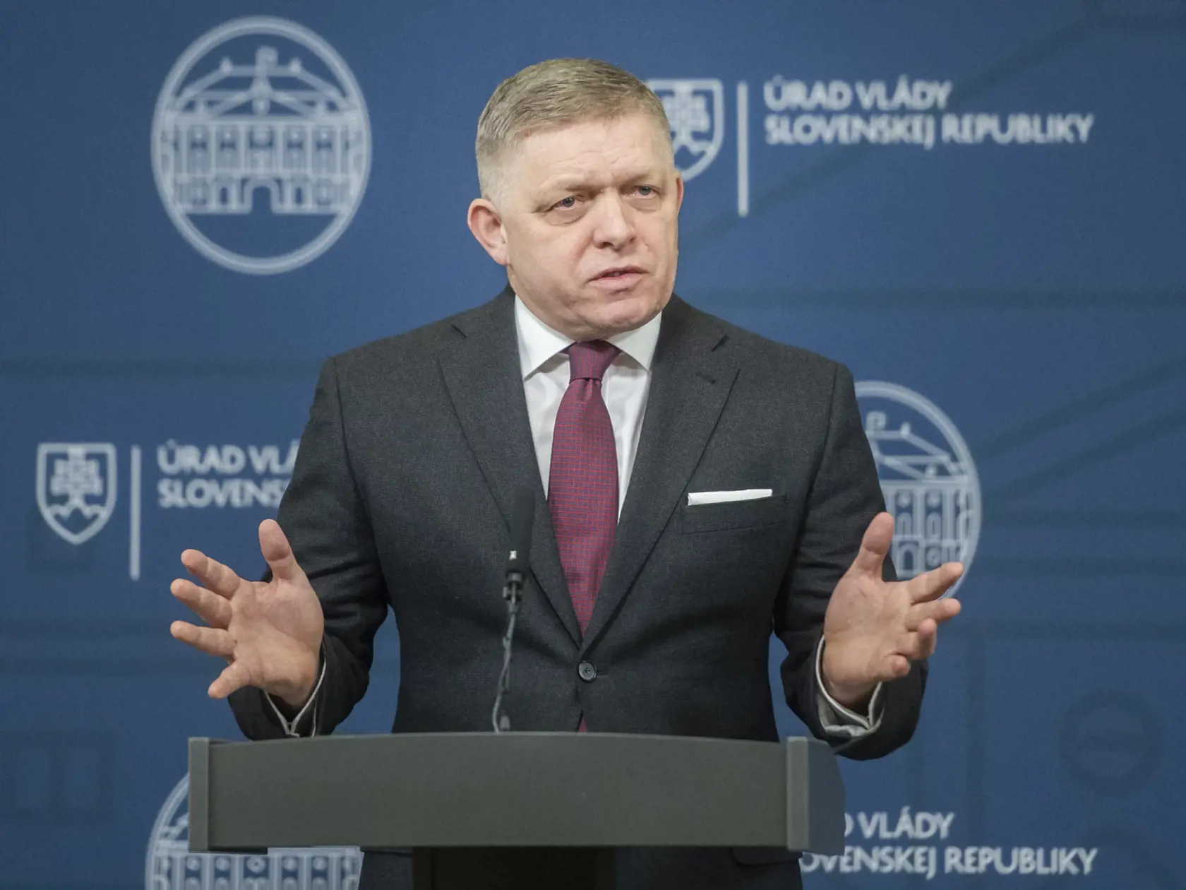 Na snímke predseda vlády SR Robert Fico (Smer-SD) počas vyhlásenia v Bratislave vo štvrtok 21. decembra 2023. FOTO TASR - Martin Baumann