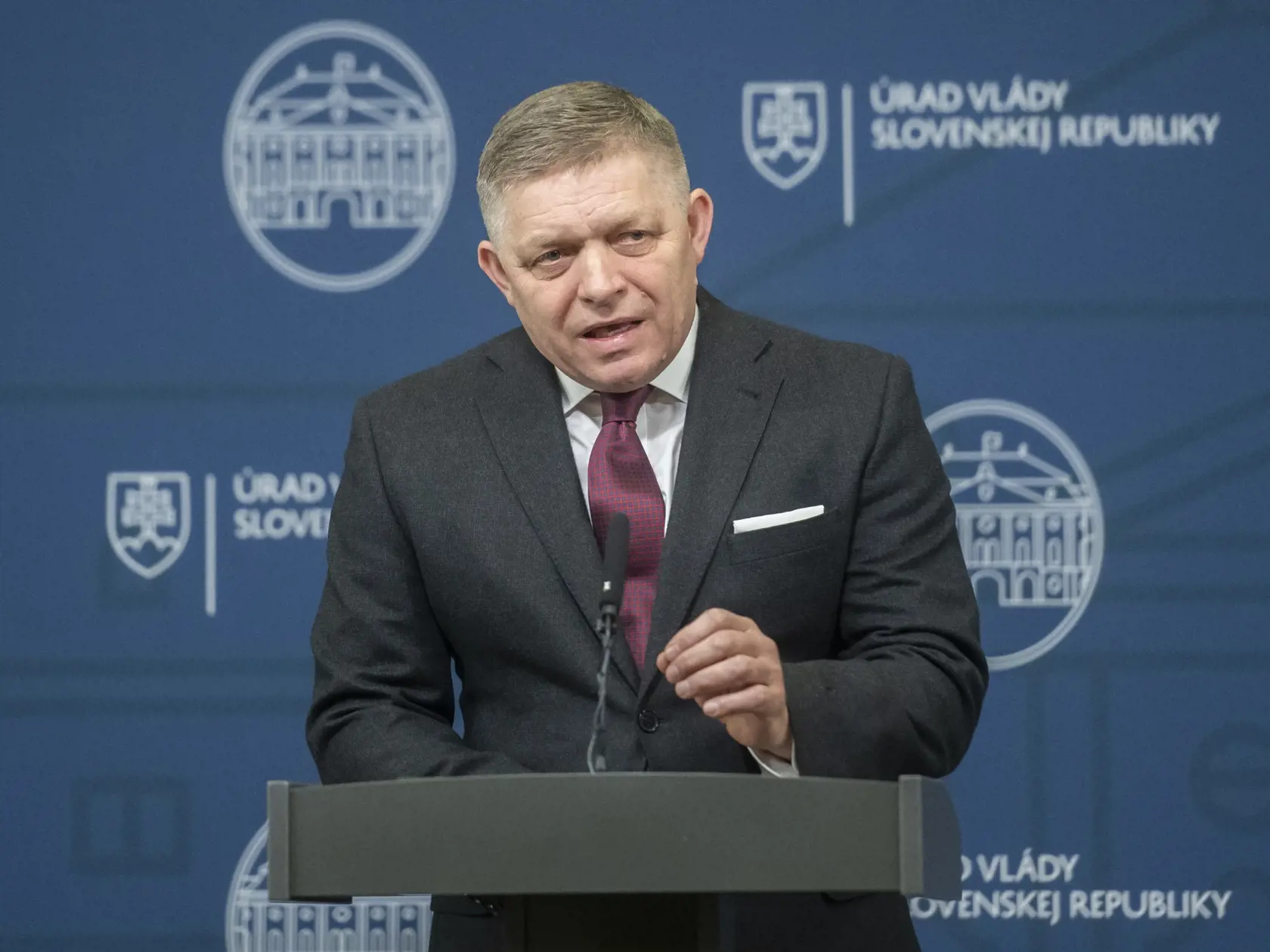 Na snímke predseda vlády SR Robert Fico (Smer-SD) počas vyhlásenia v Bratislave vo štvrtok 21. decembra 2023. FOTO TASR - Martin Baumann