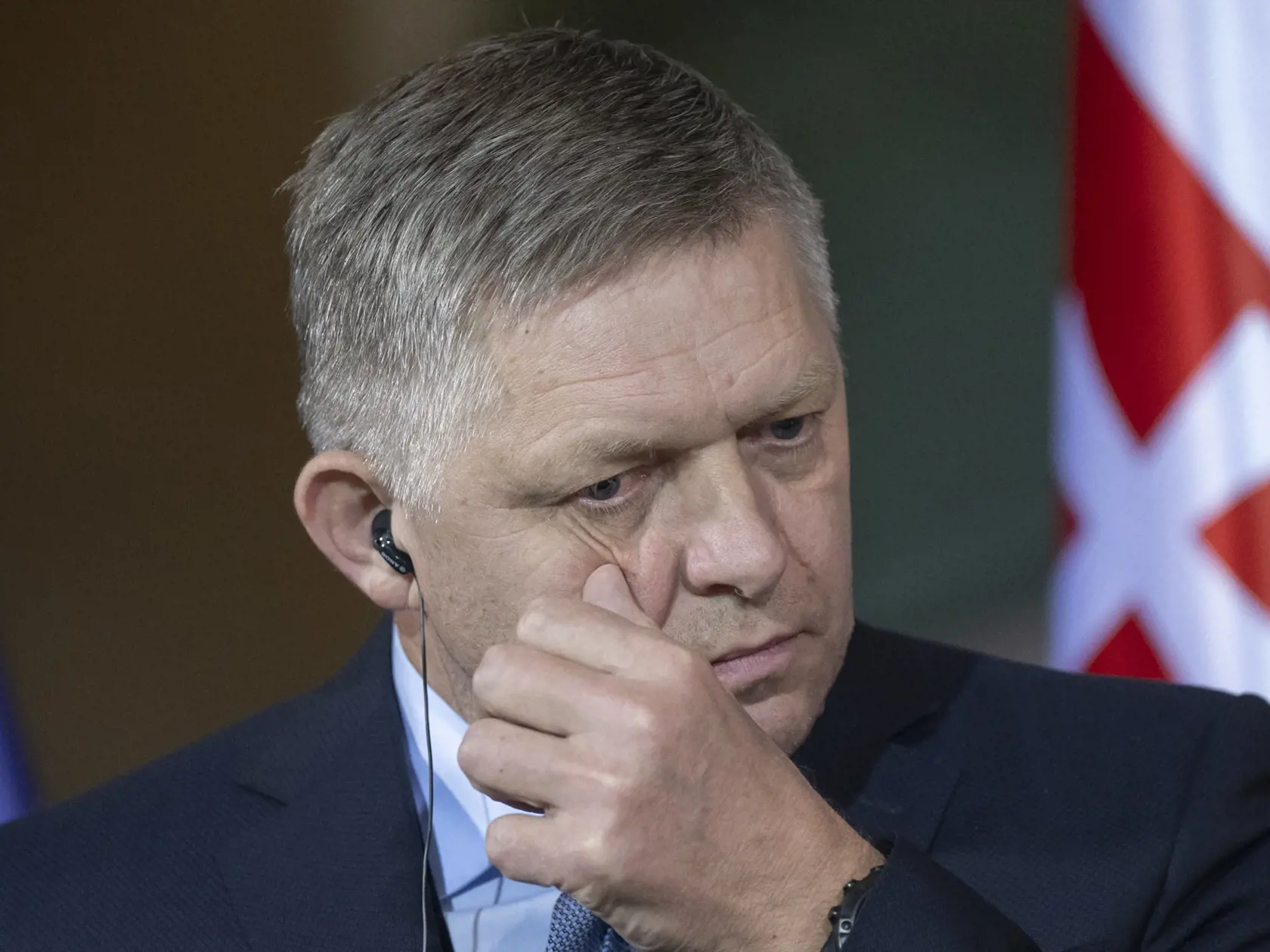 Na snímke predseda vlády SR Robert Fico (Smer-SD) počas vyhlásenia pre médiá v rámci prijatia v Berlíne u nemeckého kancelára Olafa Scholza 24. januára 2024. FOTO TASR – Martin Baumann