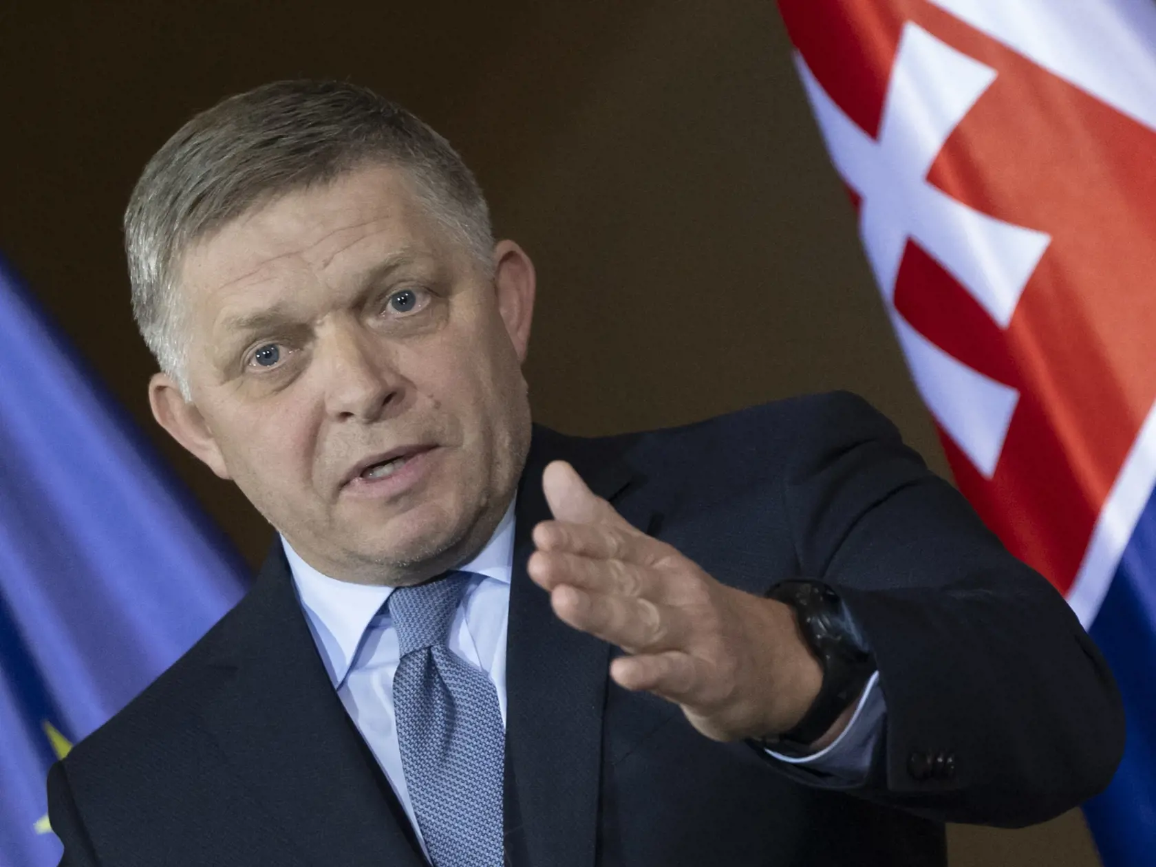 Na snímke predseda vlády SR Robert Fico (Smer-SD) počas vyhlásenia pre médiá v rámci prijatia v Berlíne u nemeckého kancelára Olafa Scholza 24. januára 2024.