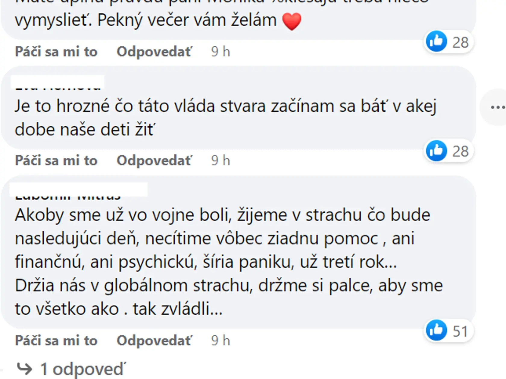 Komentáre k statusu Moniky Beňovej.