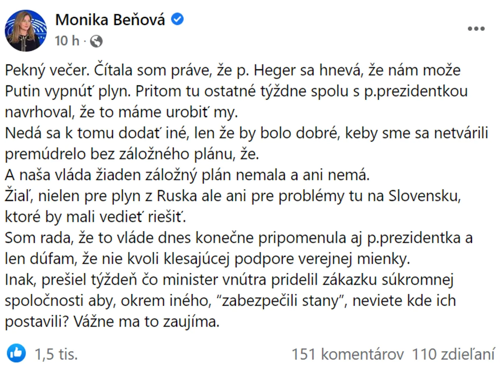 Status Moniky Beňovej.