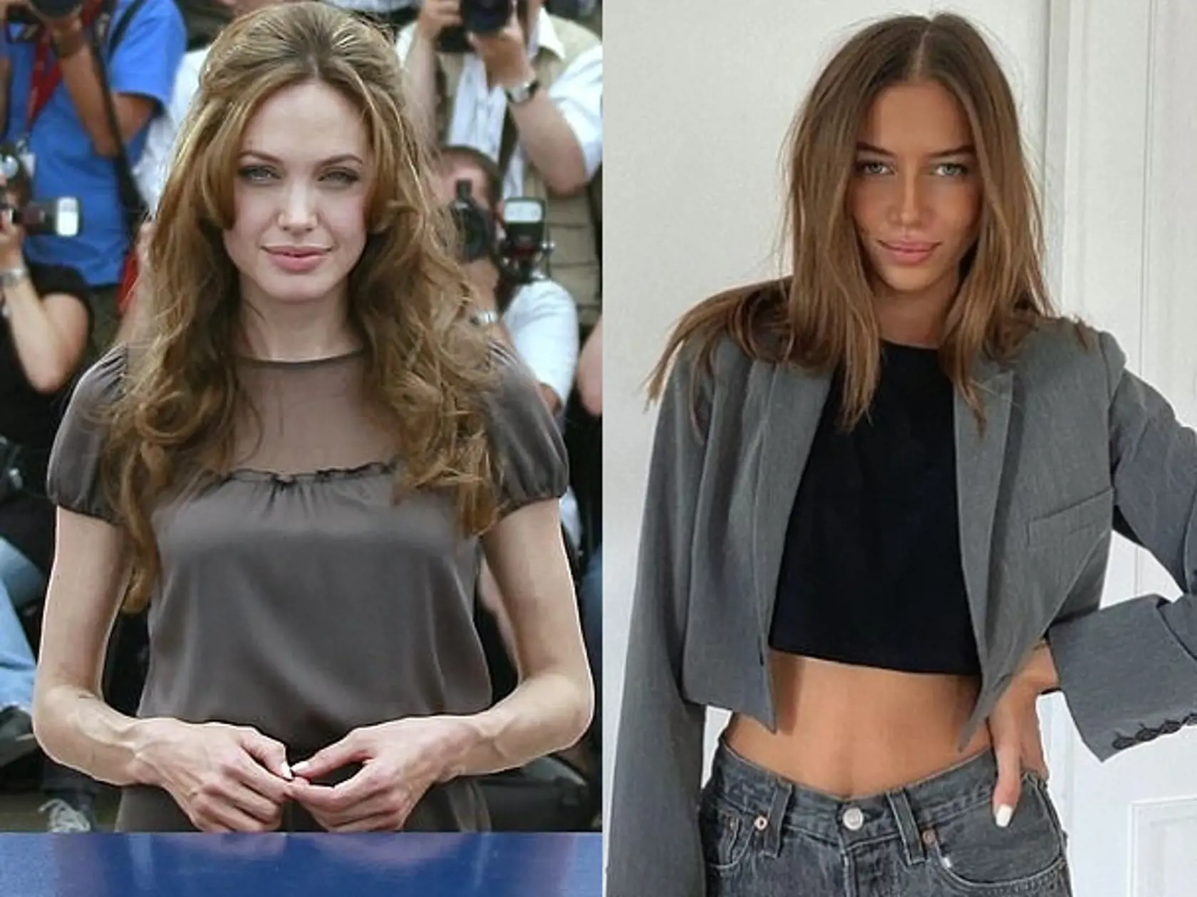Modelka Nicole Poturalski a Angelina Jolie: obe majú podobné oči, takmer identické veľké pery, ostro rezané lícne kosti, ešte aj vlasy a podmanivý pohľad! Brad Pitt zjavne randí s kópiou svojej exmanželky.