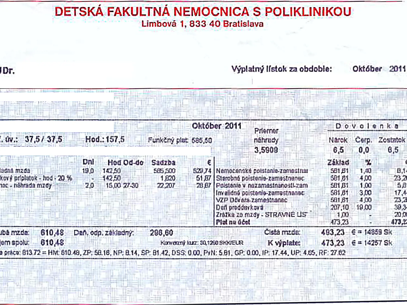 Toto je prvá výplatná páska, ktorú ukázali nespokojní lekári.