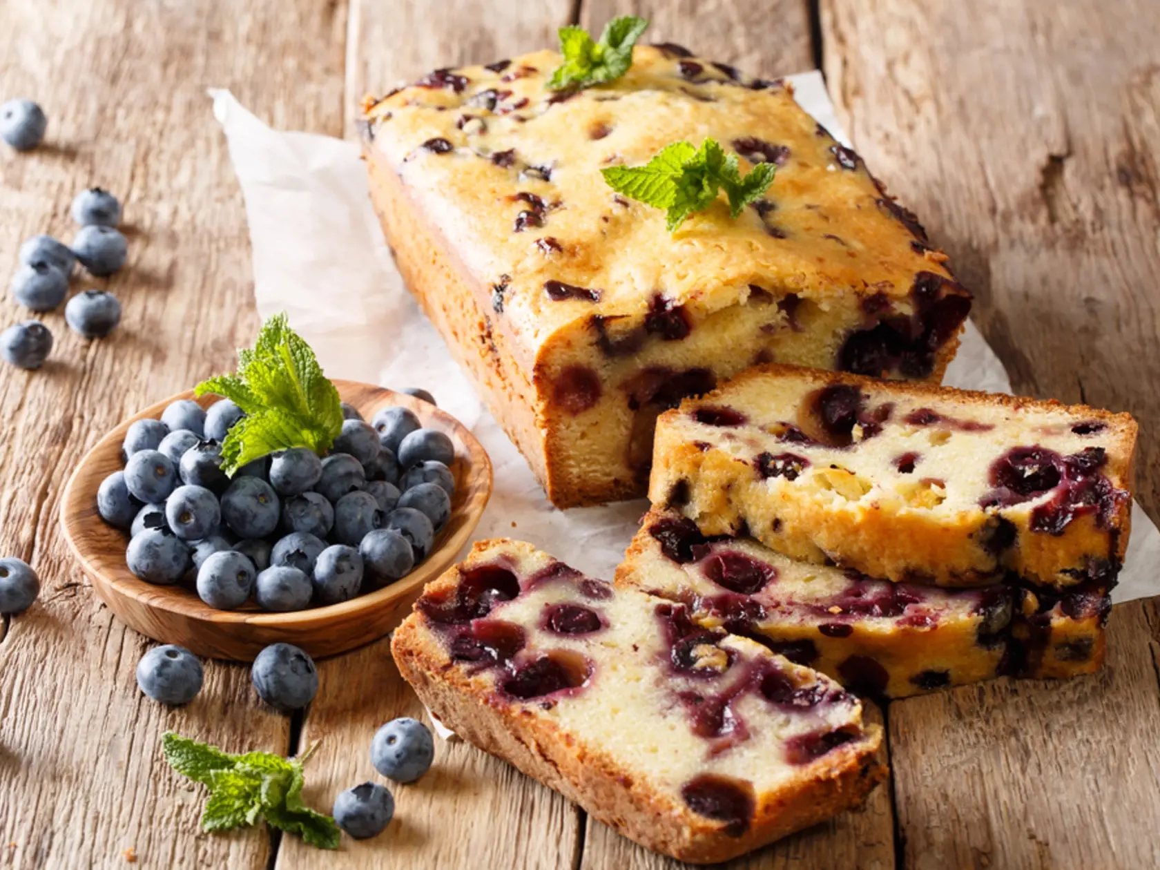 Summer,Loaf,Of,Fresh,Blueberry,Muffin,Bread,Cake,Decorated,With