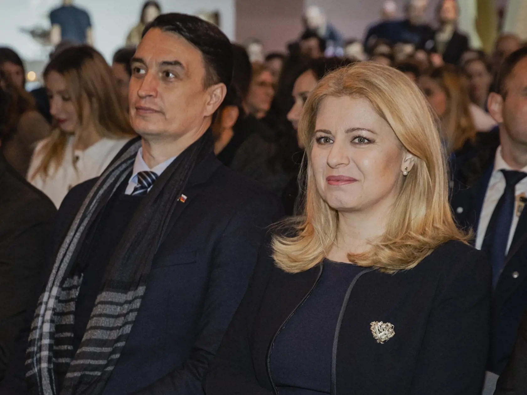 Na snímke Zuzana Čaputová a Juraj Rizman počas slávnostnej premiéry dokumentárneho filmu Kuciak: Vražda novinára, ktorá sa uskutočnila symbolicky 21. 2. 2023 v bratislavskej Starej tržnici.