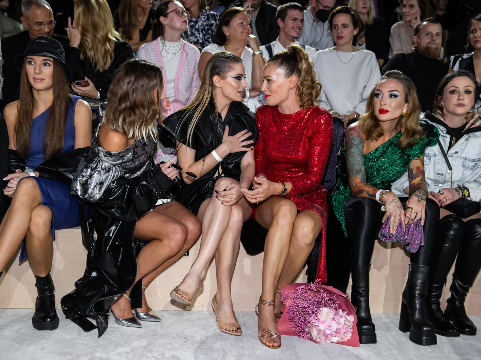 Druhý deň zo série módnych prehliadok pod názvom "Fashion LIVE!" v Bratislave. Na snímke Emma Drobná, Katarína „Becca“ Balážiová, Mária Čírová, Lucia Sládečková.